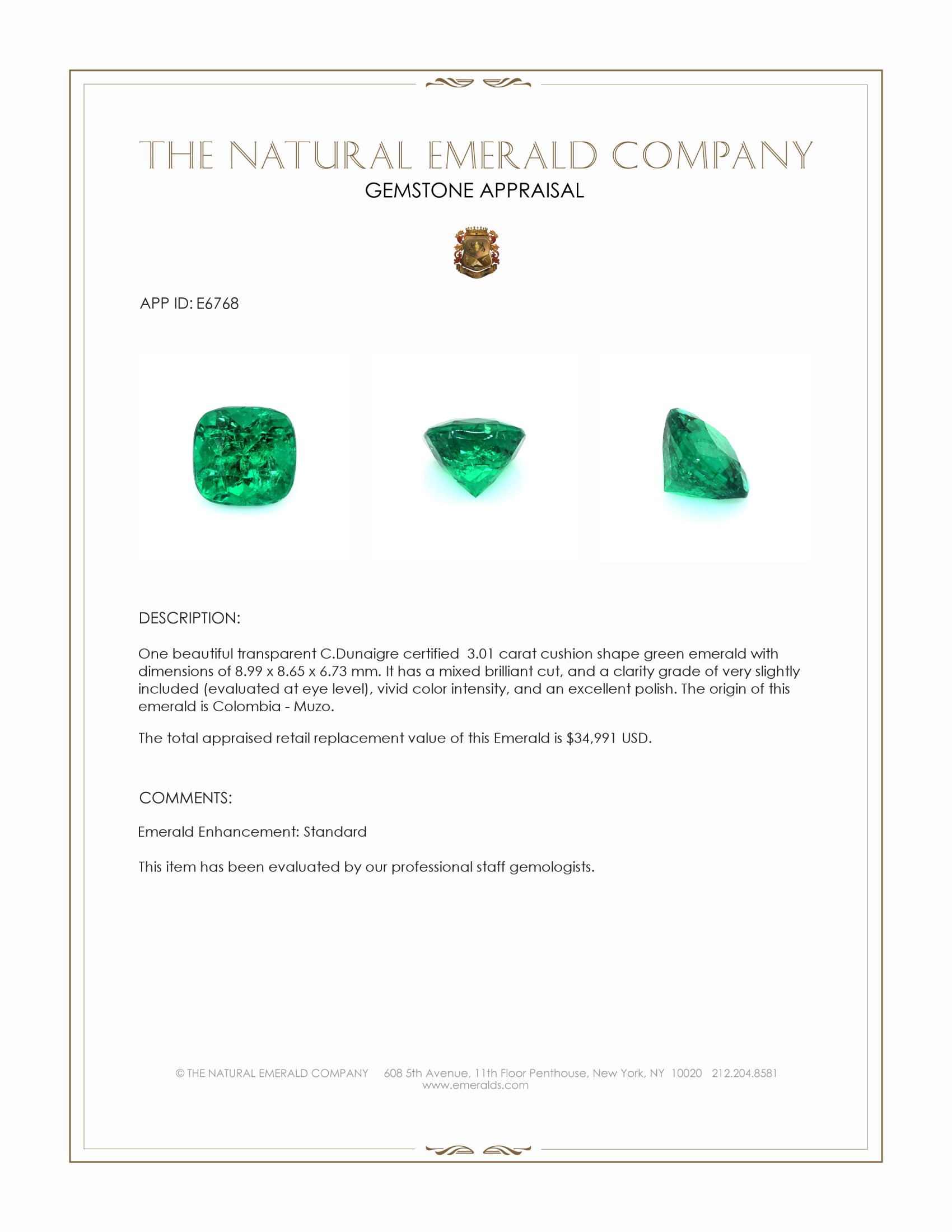 3.01 Ct. Emerald from Colombia - Muzo