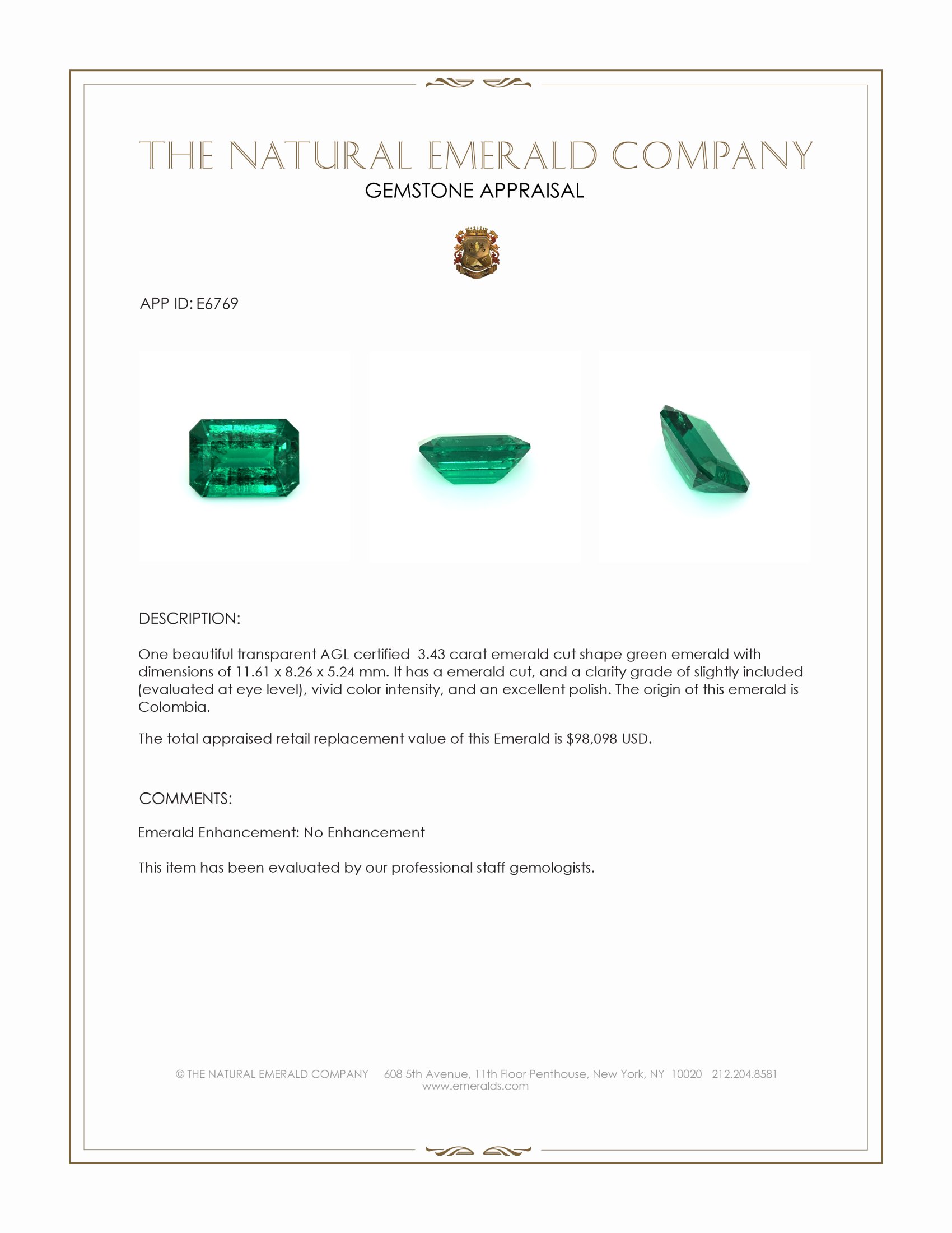 3.43 Ct. Emerald from Colombia