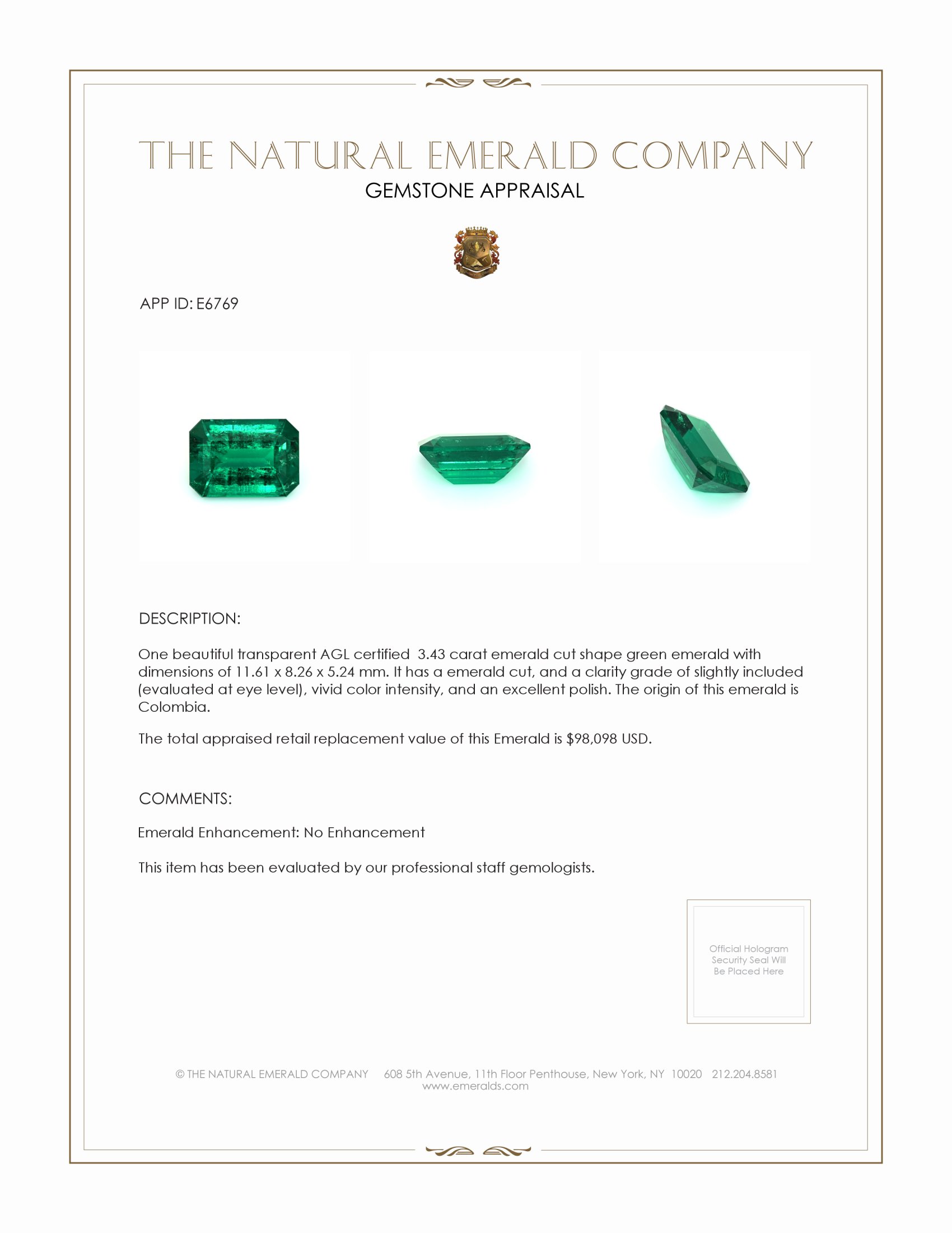 3.43 Ct. Emerald from Colombia
