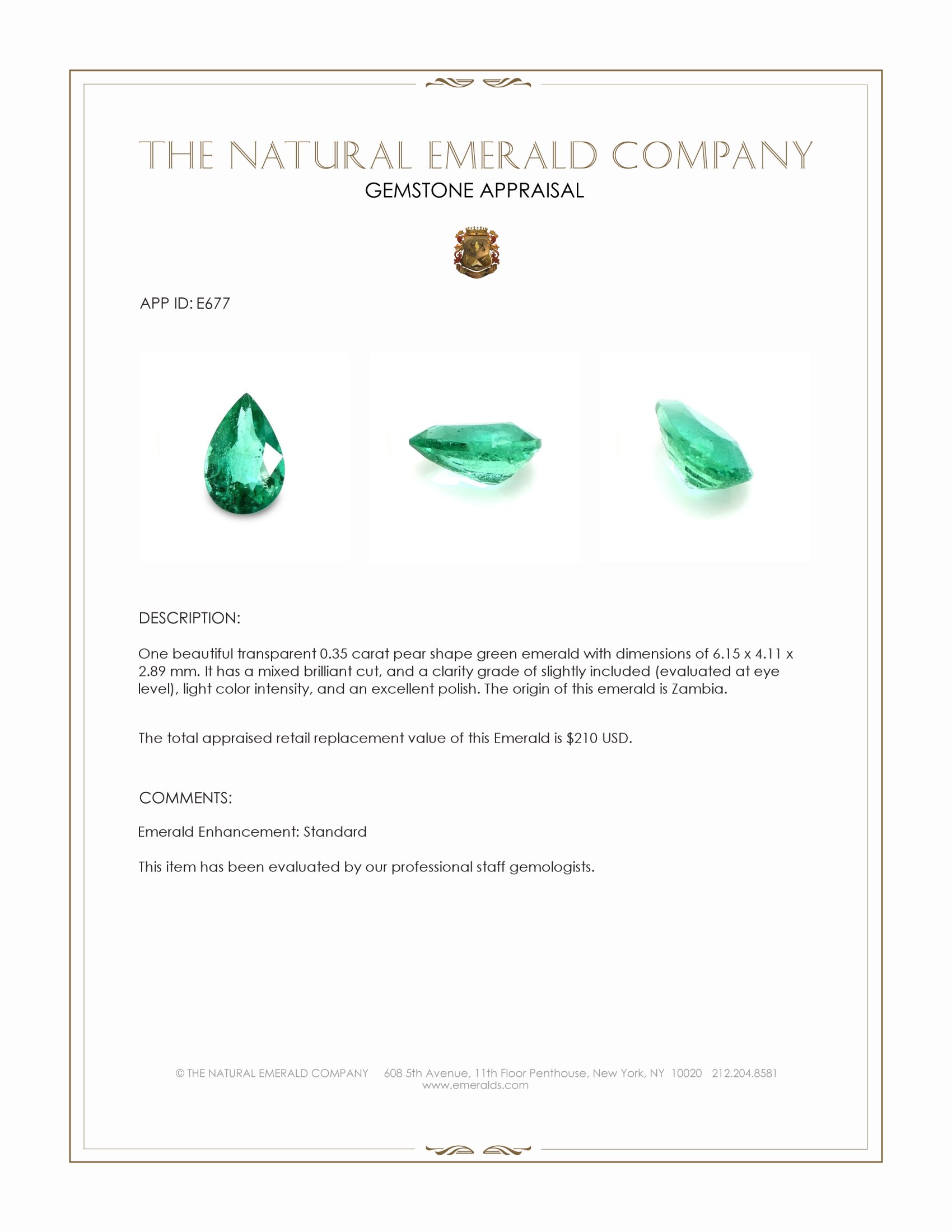 0.35 Ct. Emerald from Zambia