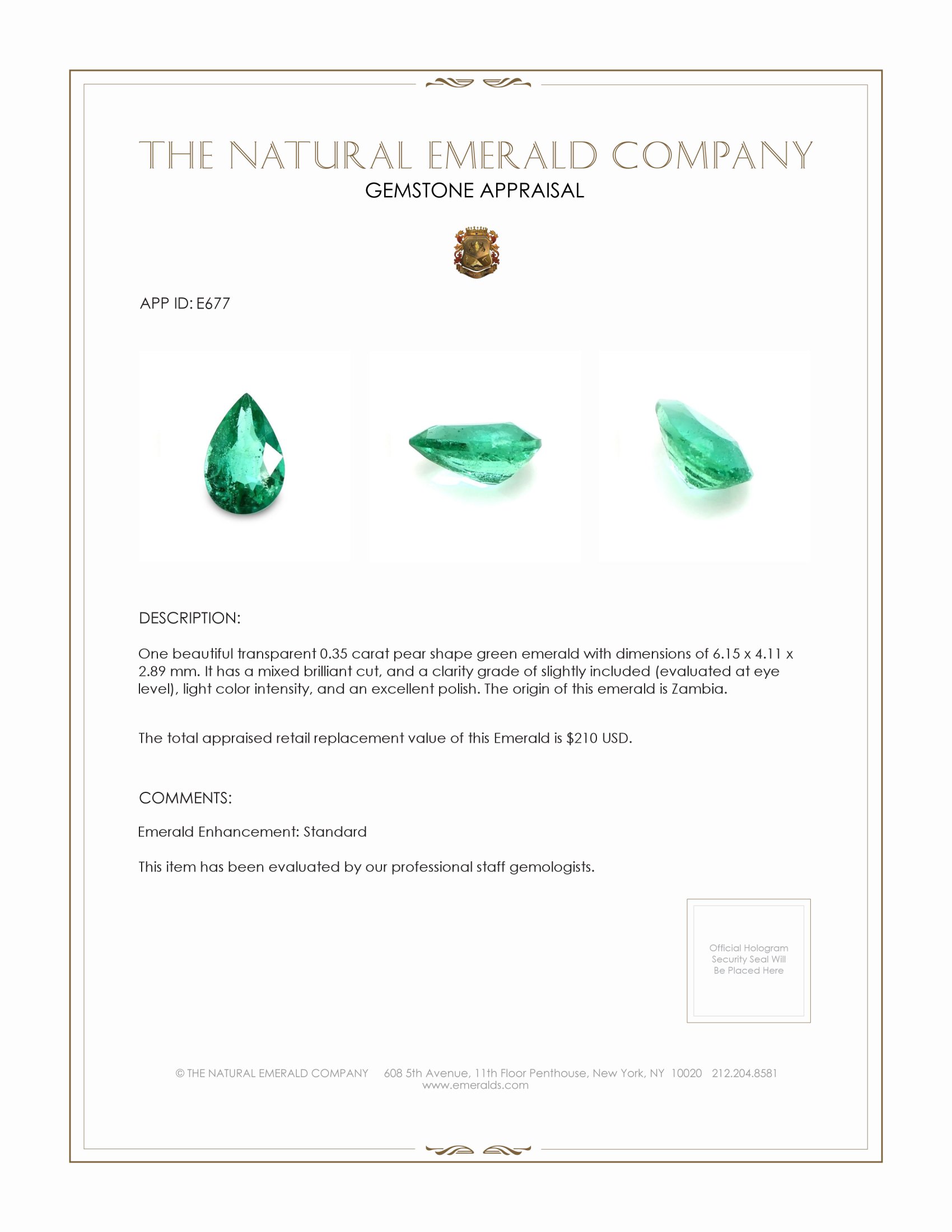 0.35 Ct. Emerald from Zambia