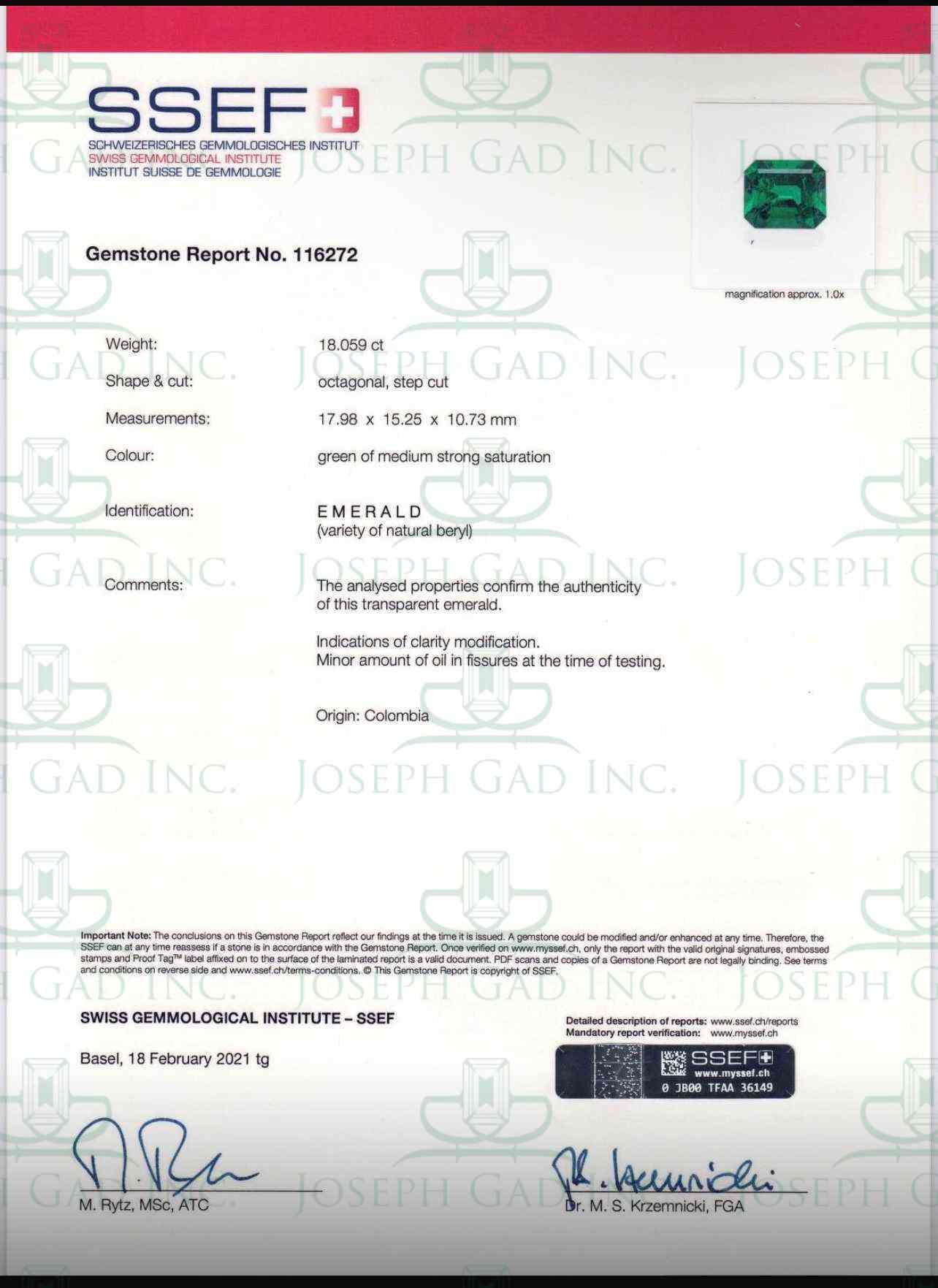 18.05 Ct. Emerald from Colombia