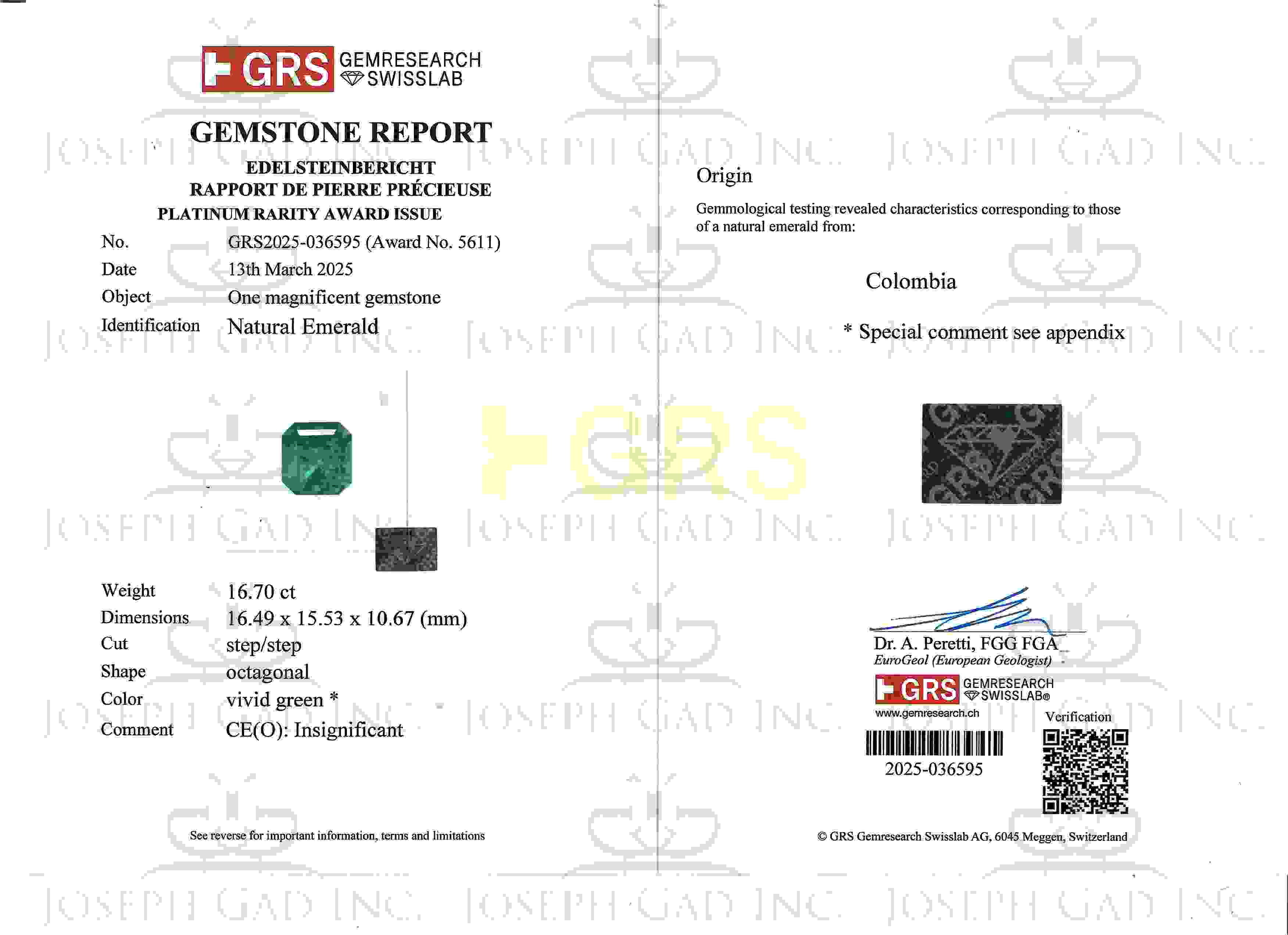 16.70 Ct. Emerald from Colombia