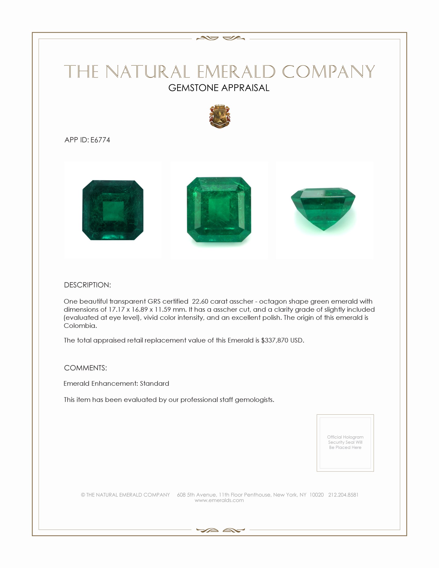 22.60 Ct. Emerald from Colombia