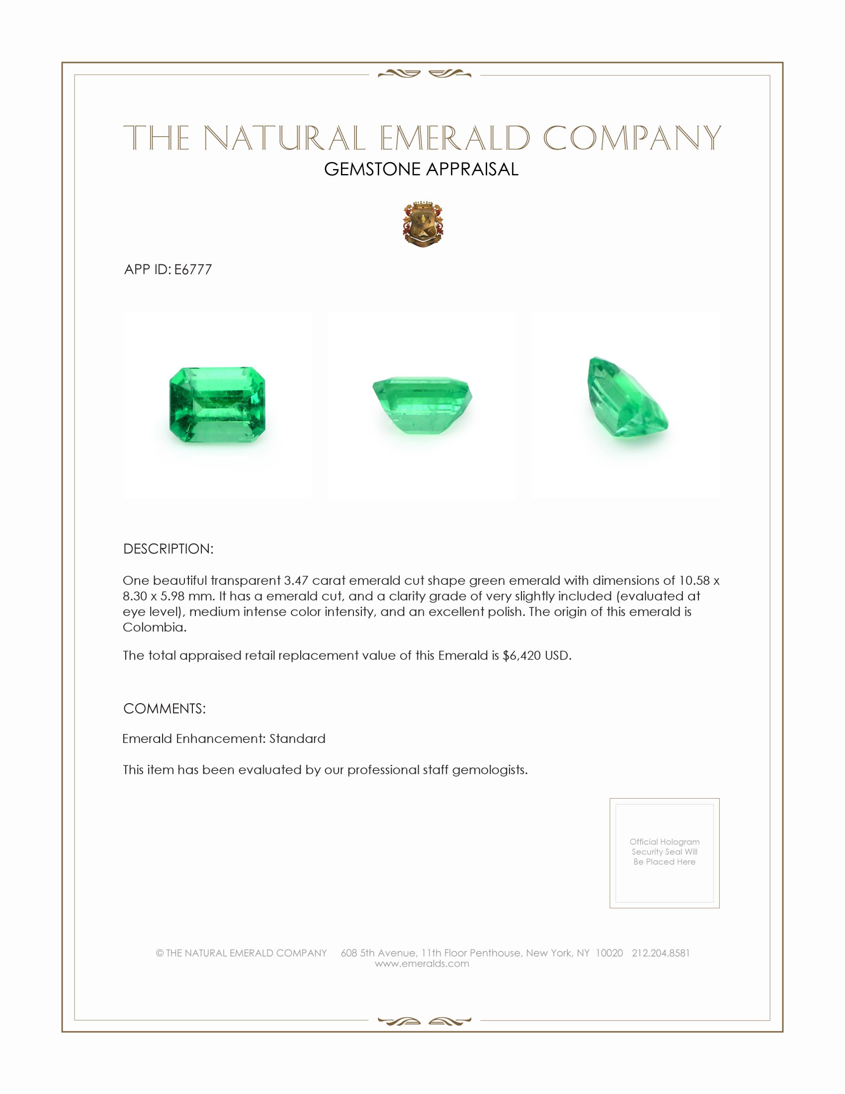 3.47 Ct. Emerald from Colombia