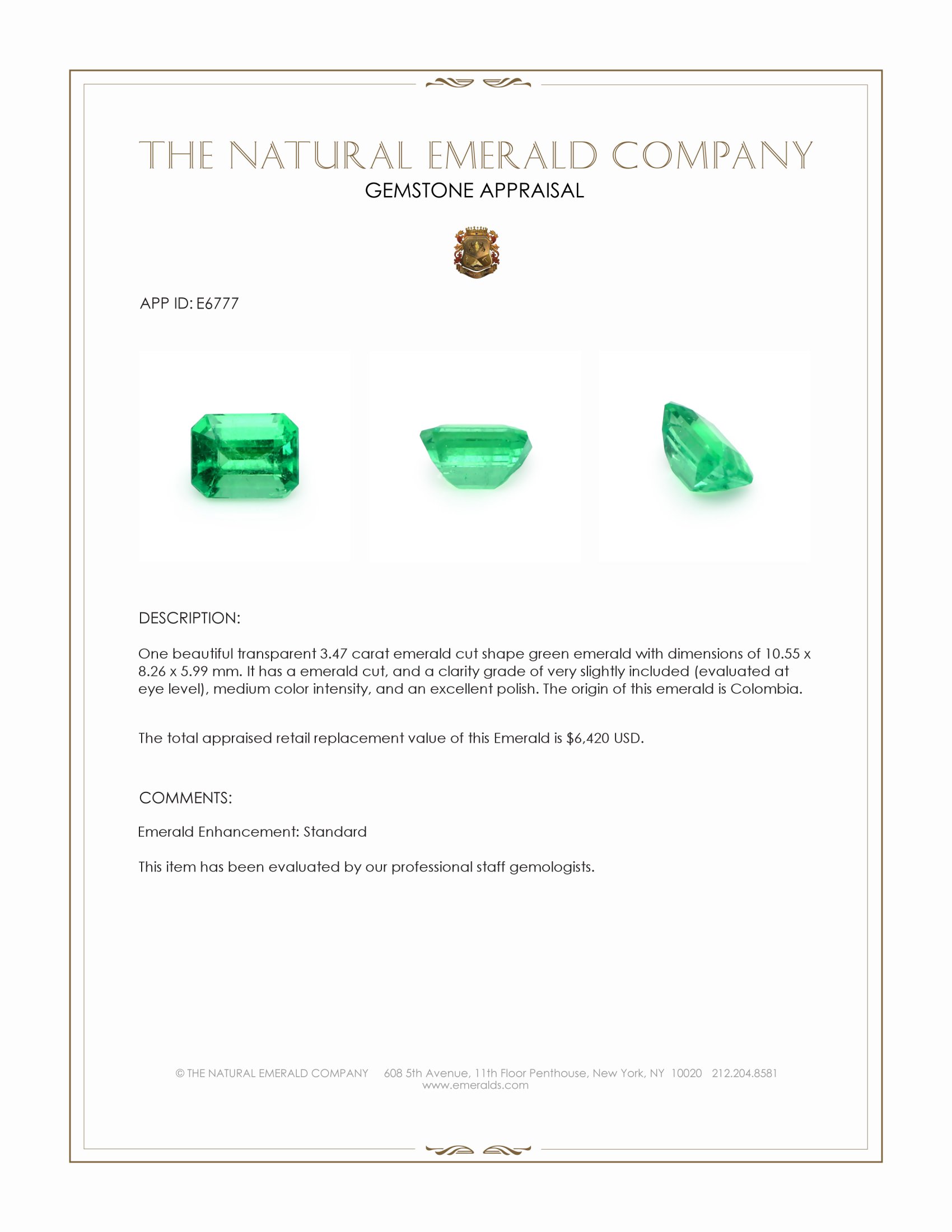 3.47 Ct. Emerald from Colombia