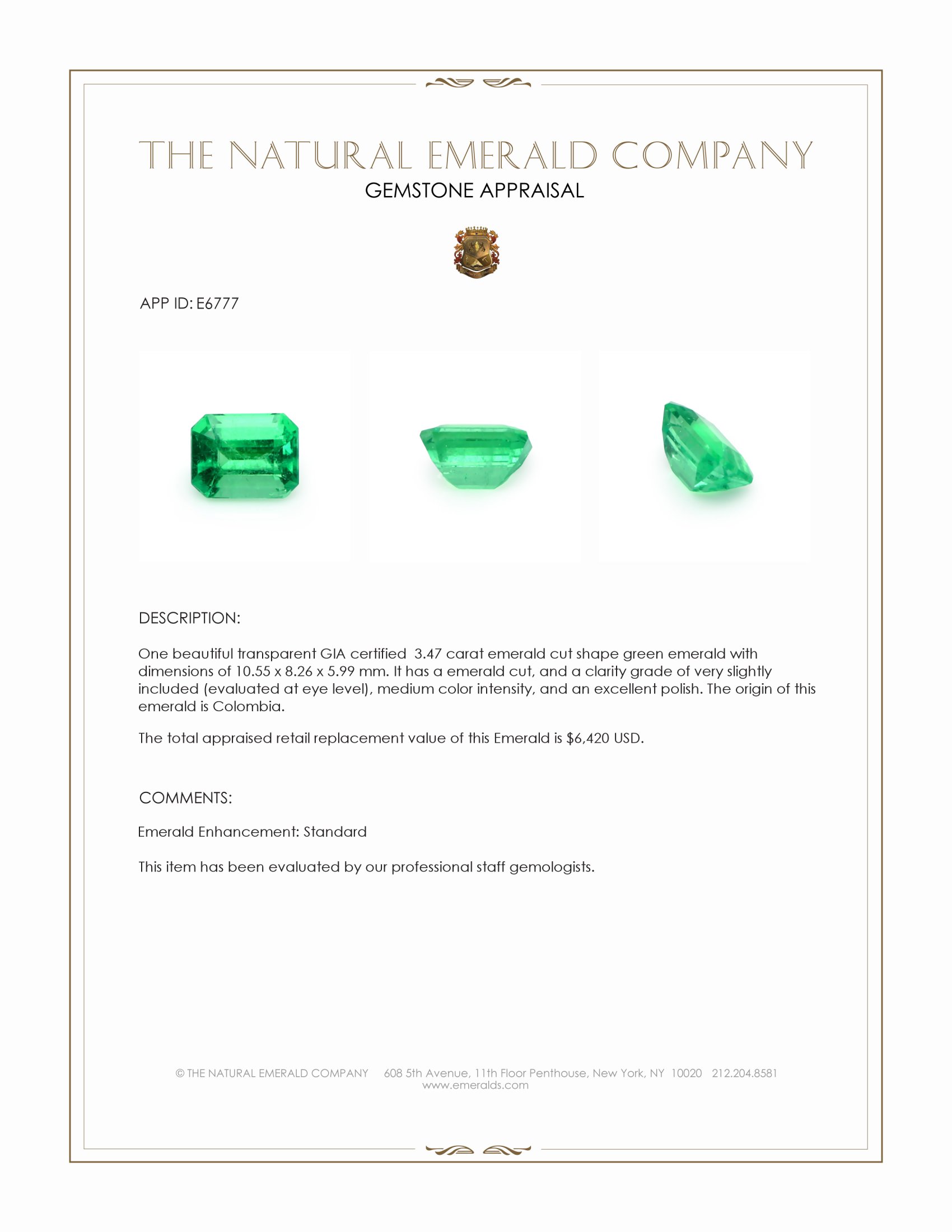 3.47 Ct. Emerald from Colombia