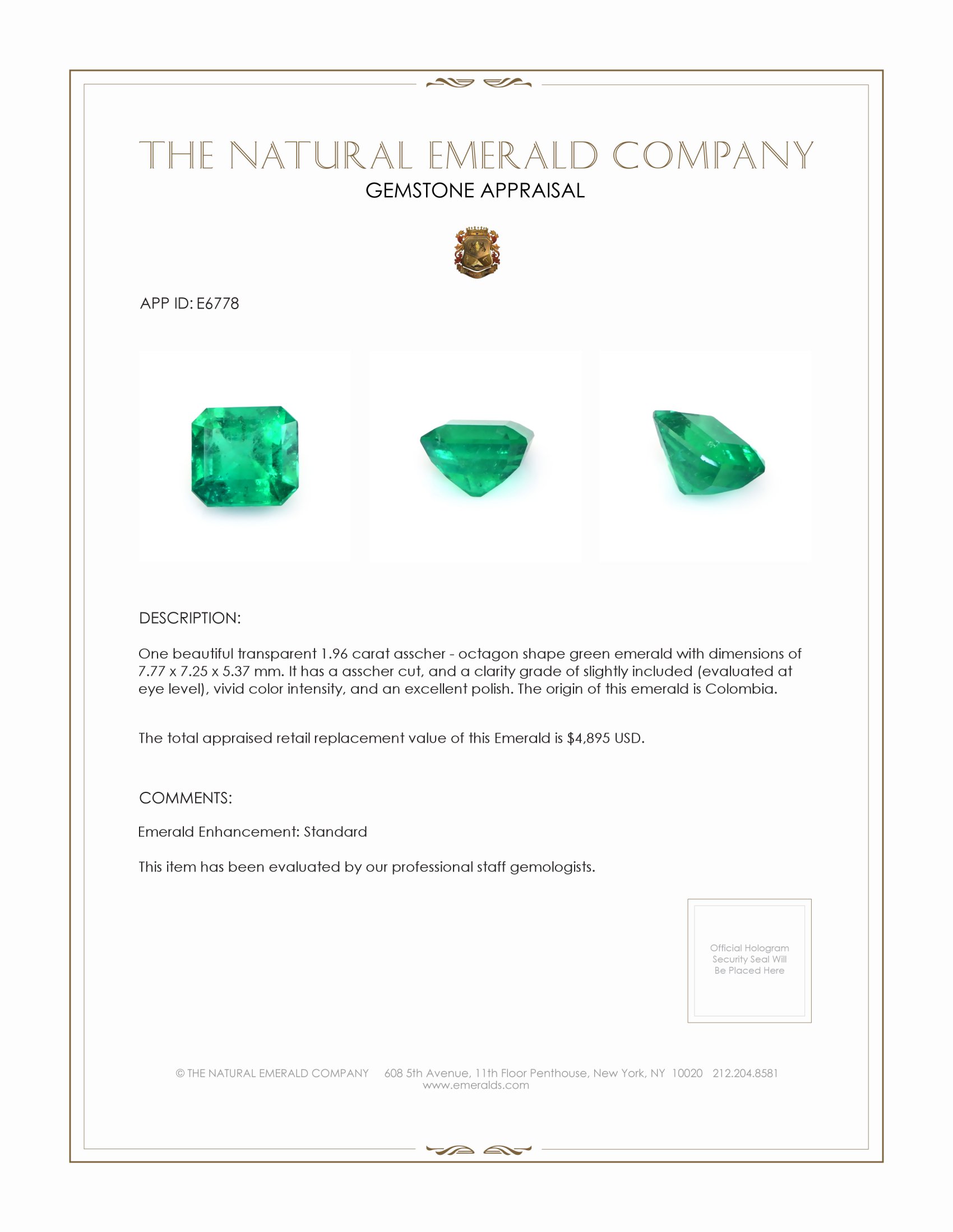 1.96 Ct. Emerald from Colombia