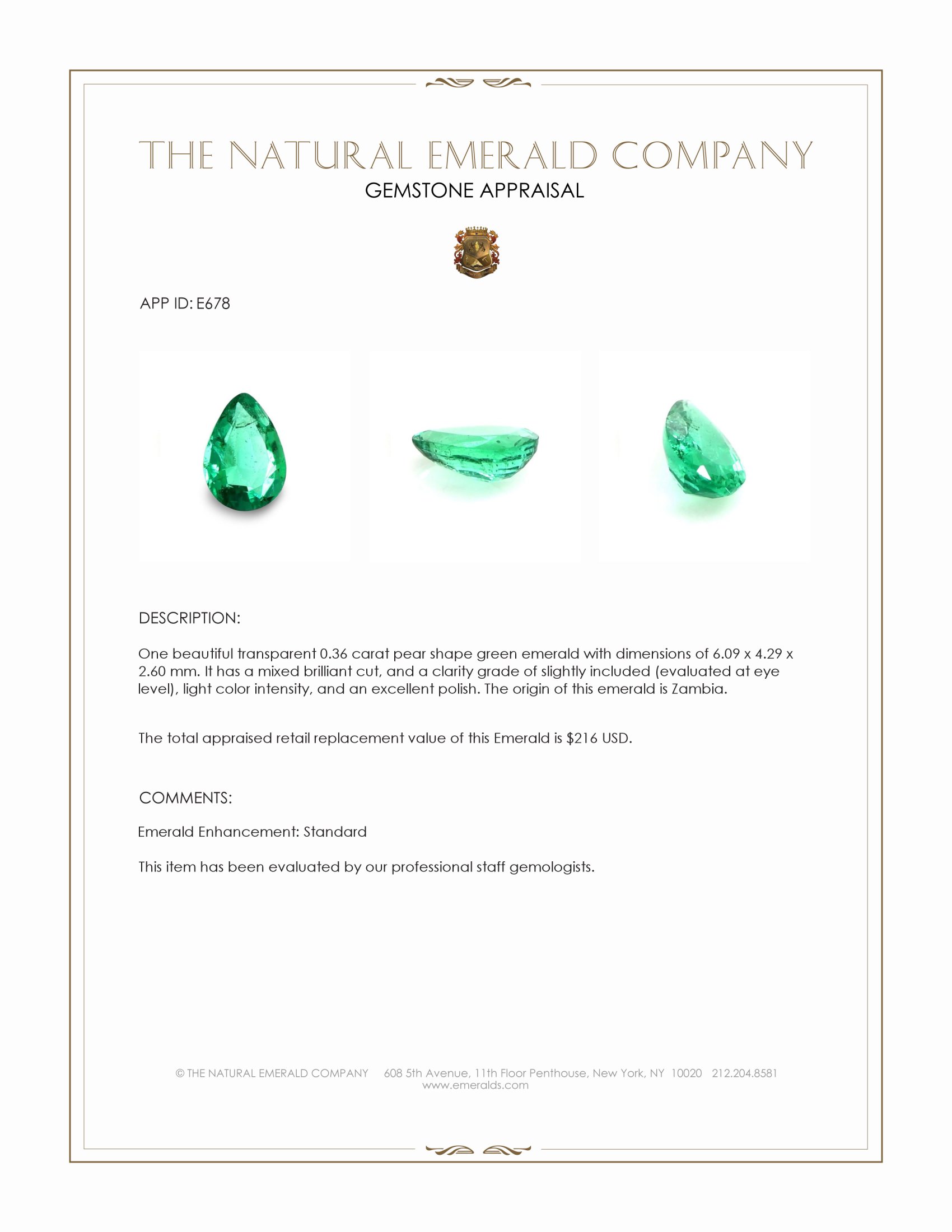 0.36 Ct. Emerald from Zambia