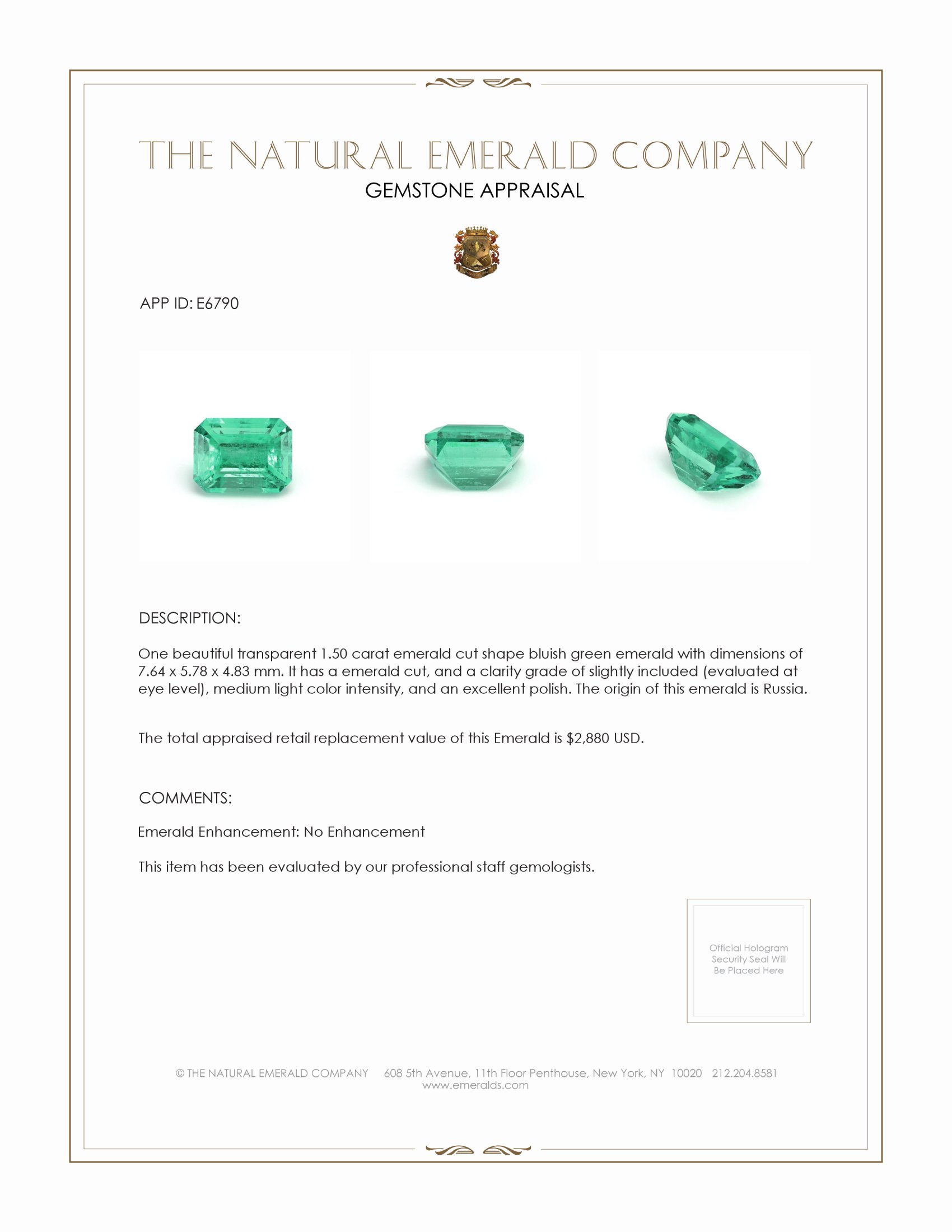 1.50 Ct. Emerald from Russia