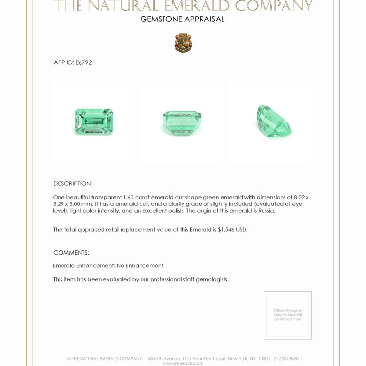 1.61 Ct. Emerald from Russia