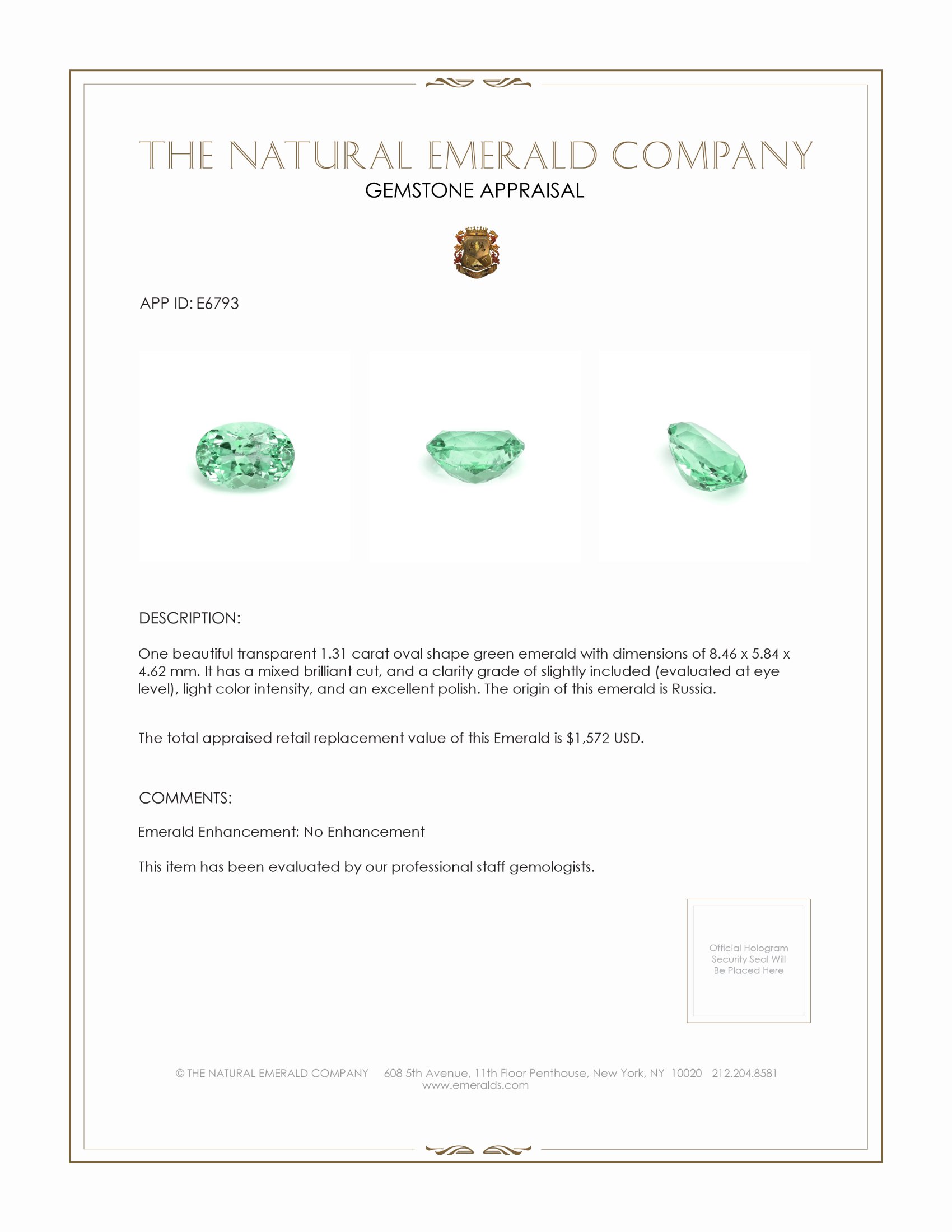 1.31 Ct. Emerald from Russia