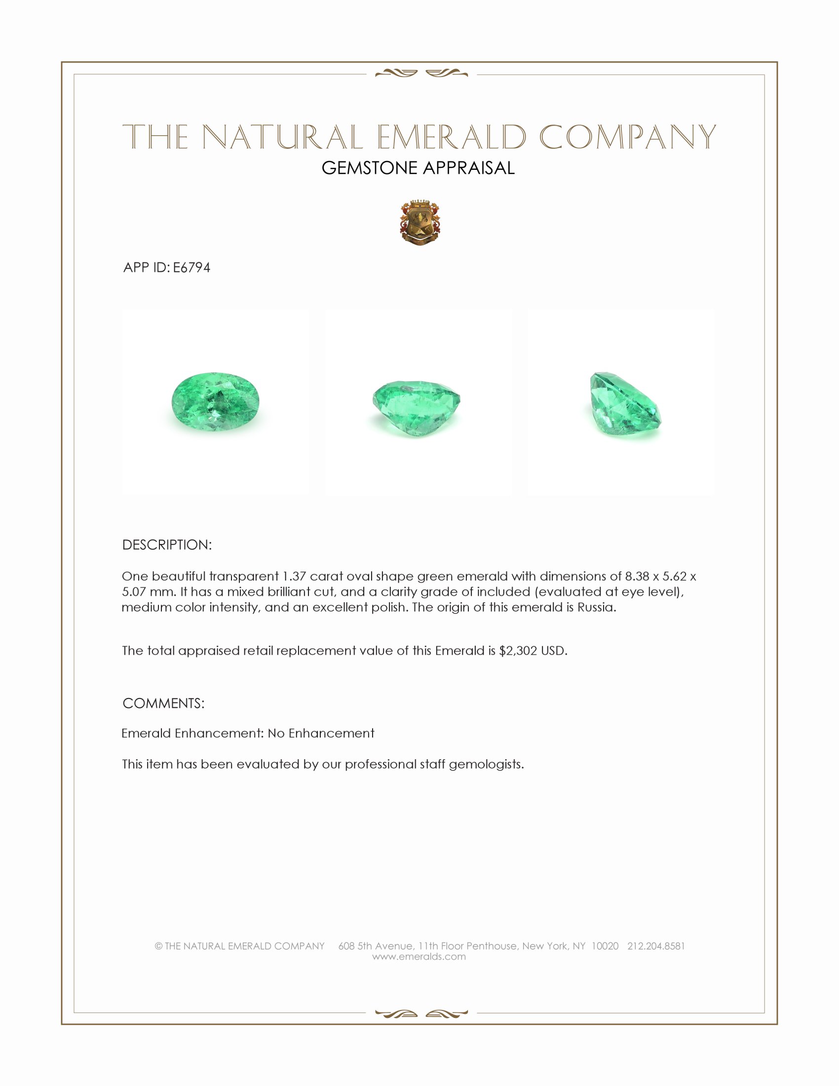 1.37 Ct. Emerald from Russia