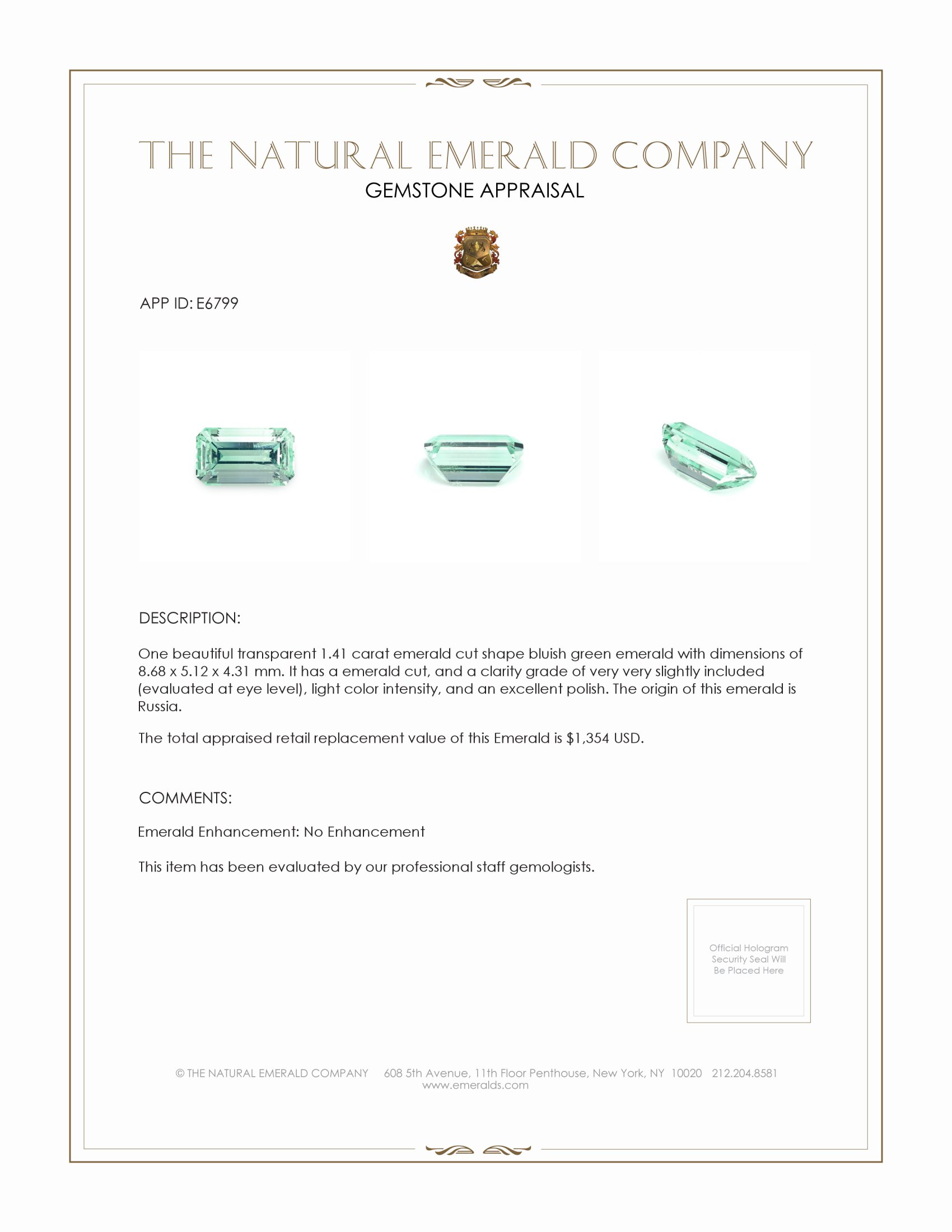 1.41 Ct. Emerald from Russia