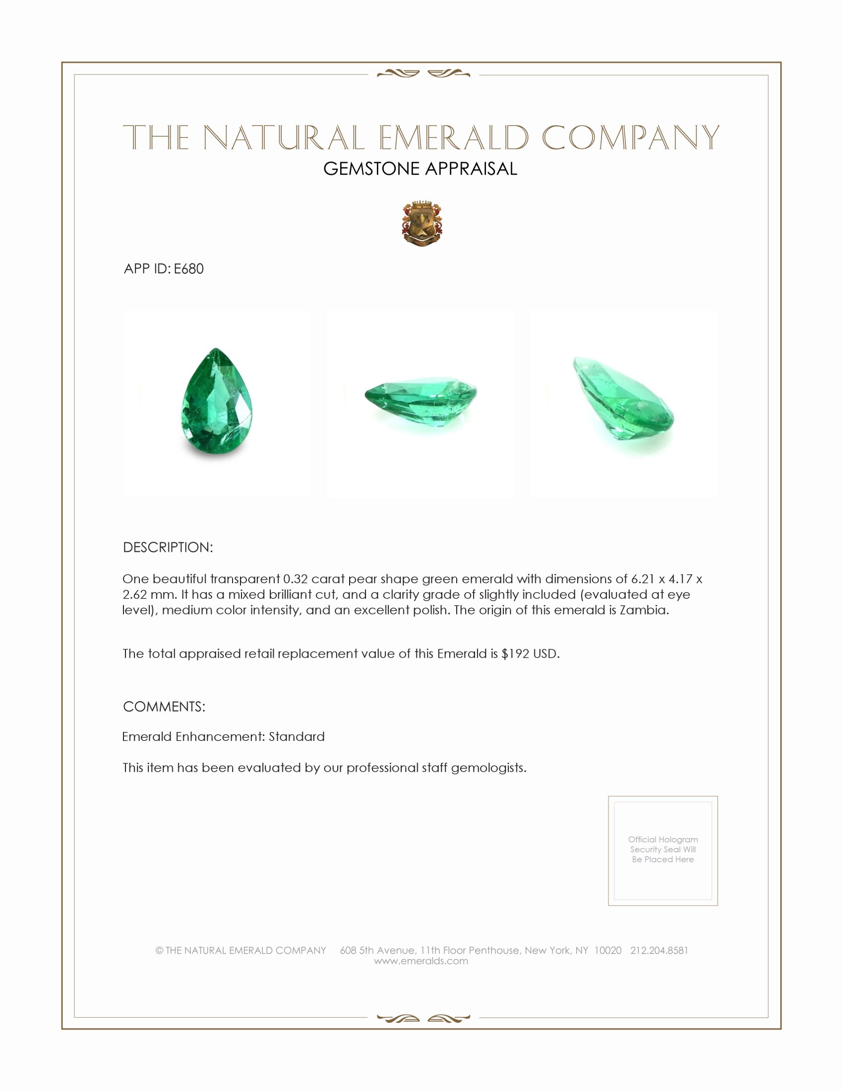 0.32 Ct. Emerald from Zambia