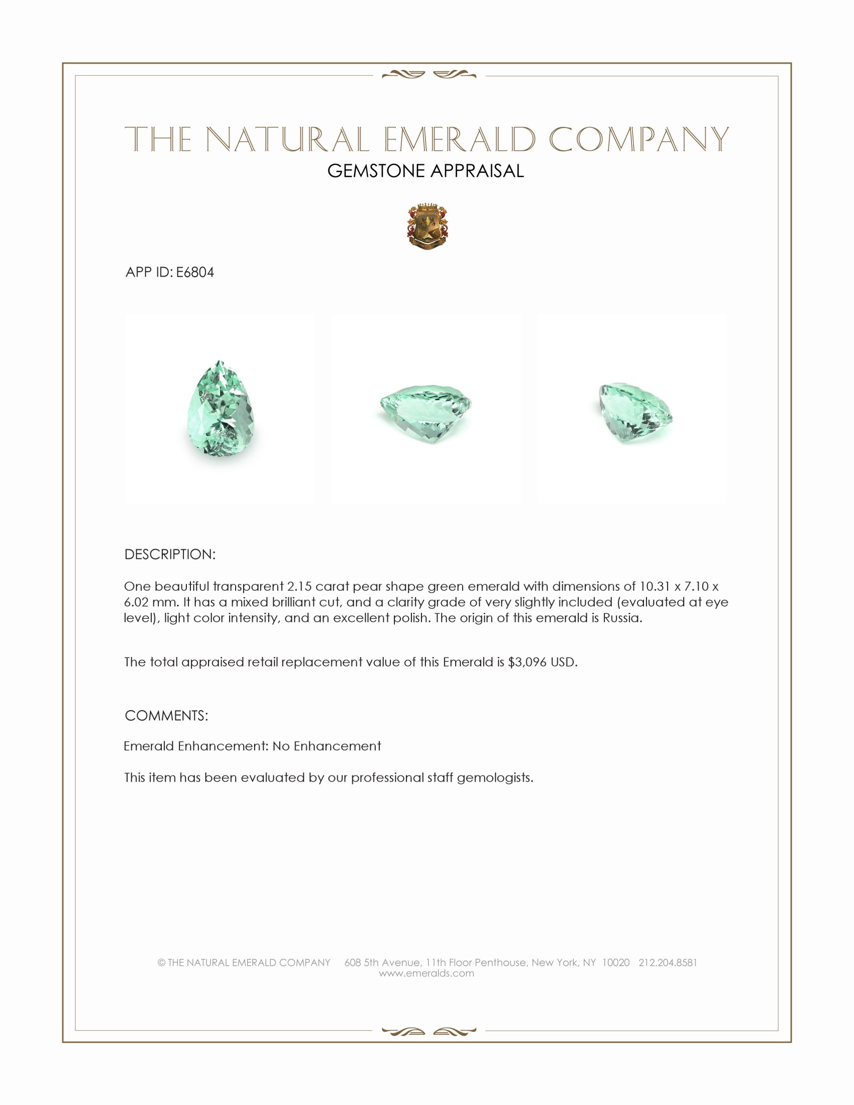 2.15 Ct. Emerald from Russia