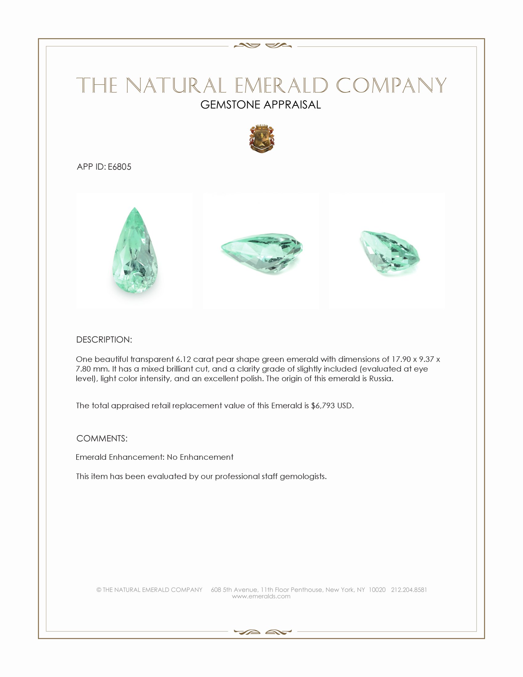 6.12 Ct. Emerald from Russia