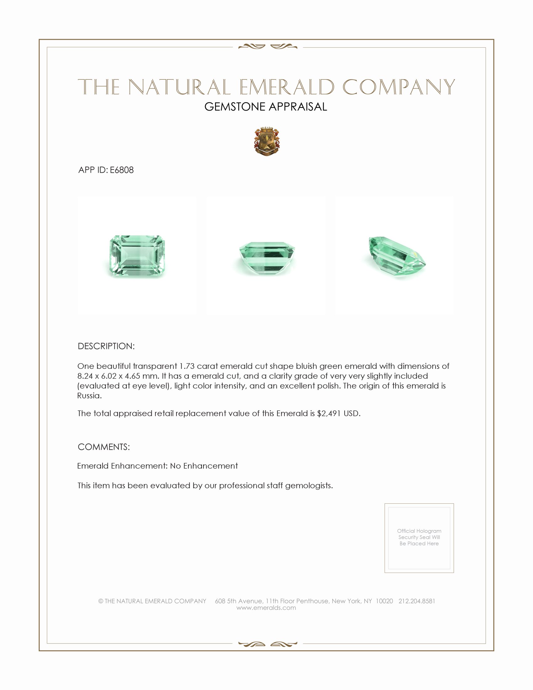 1.73 Ct. Emerald from Russia