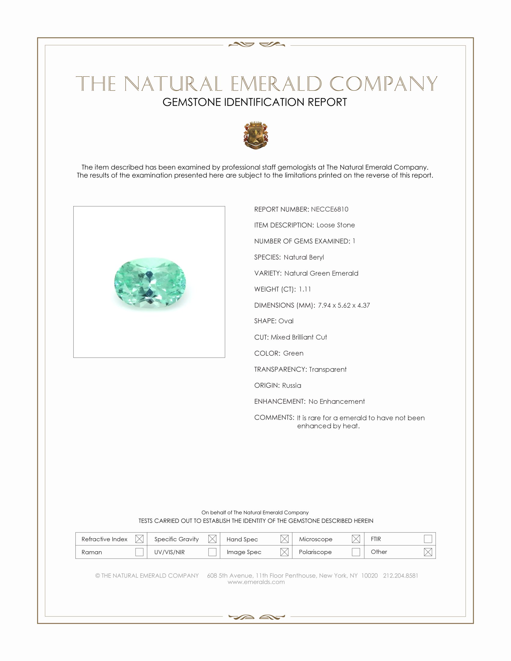 1.11 Ct. Emerald from Russia