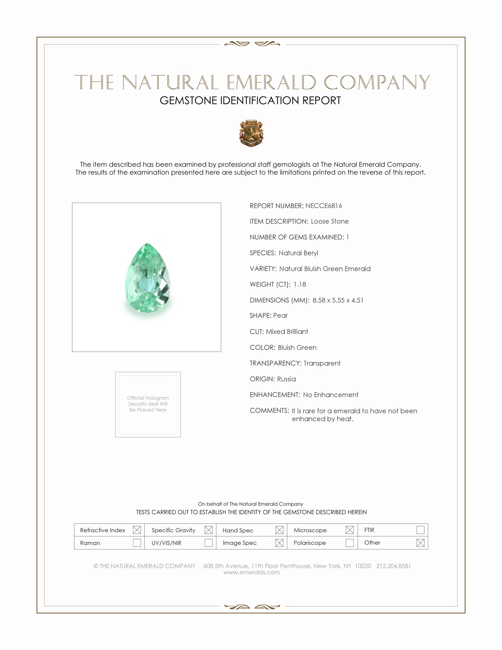 1.18 Ct. Emerald from Russia