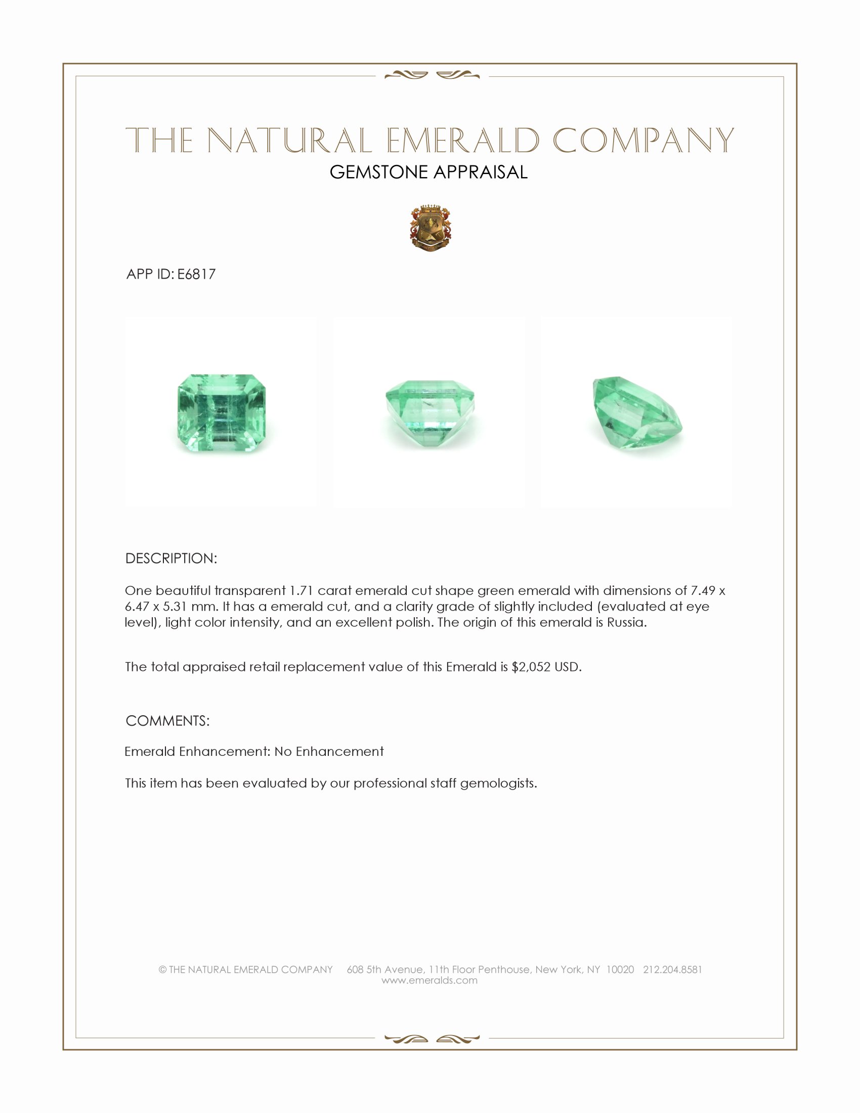 1.71 Ct. Emerald from Russia