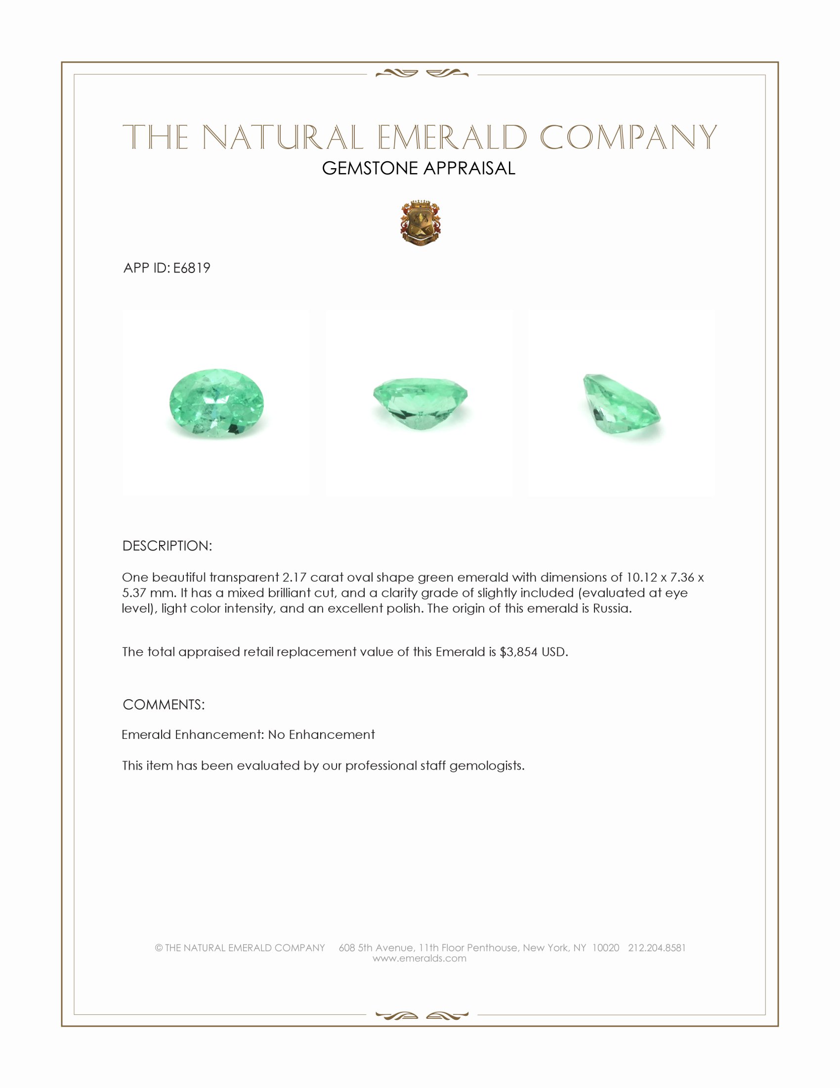 2.17 Ct. Emerald from Russia