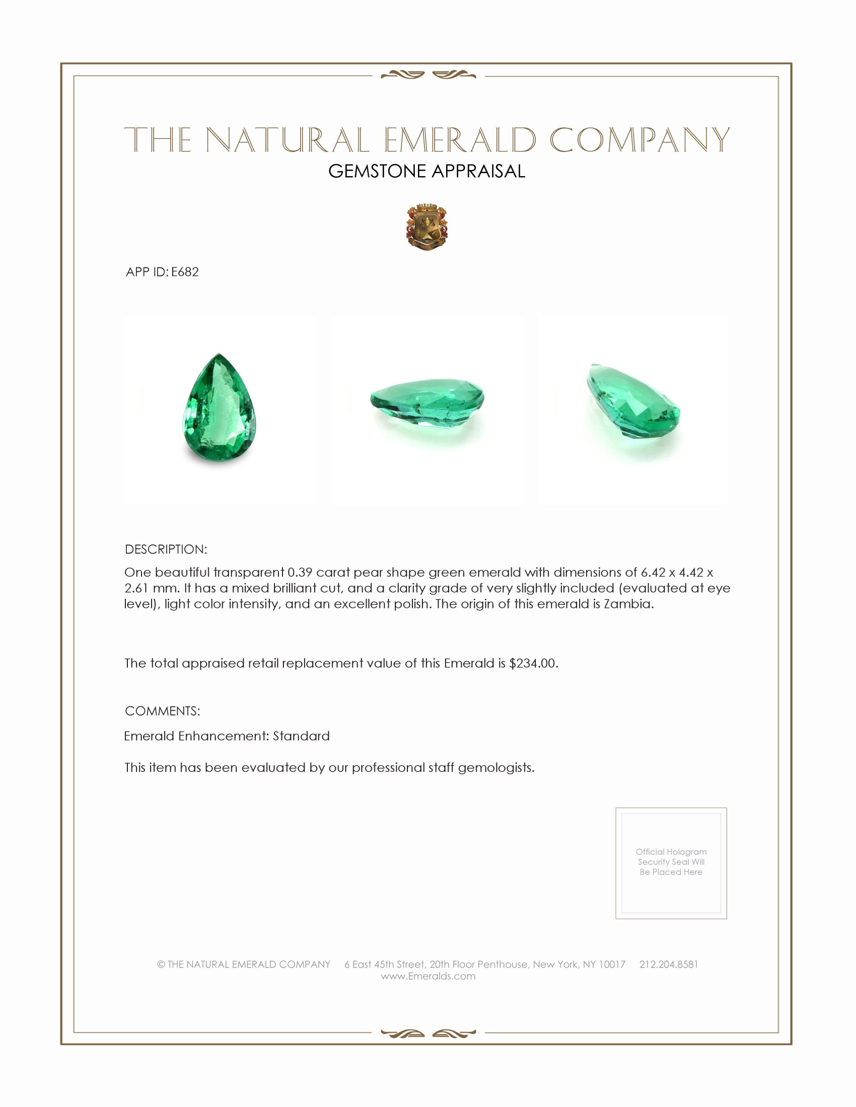 0.39 Ct. Emerald from Zambia
