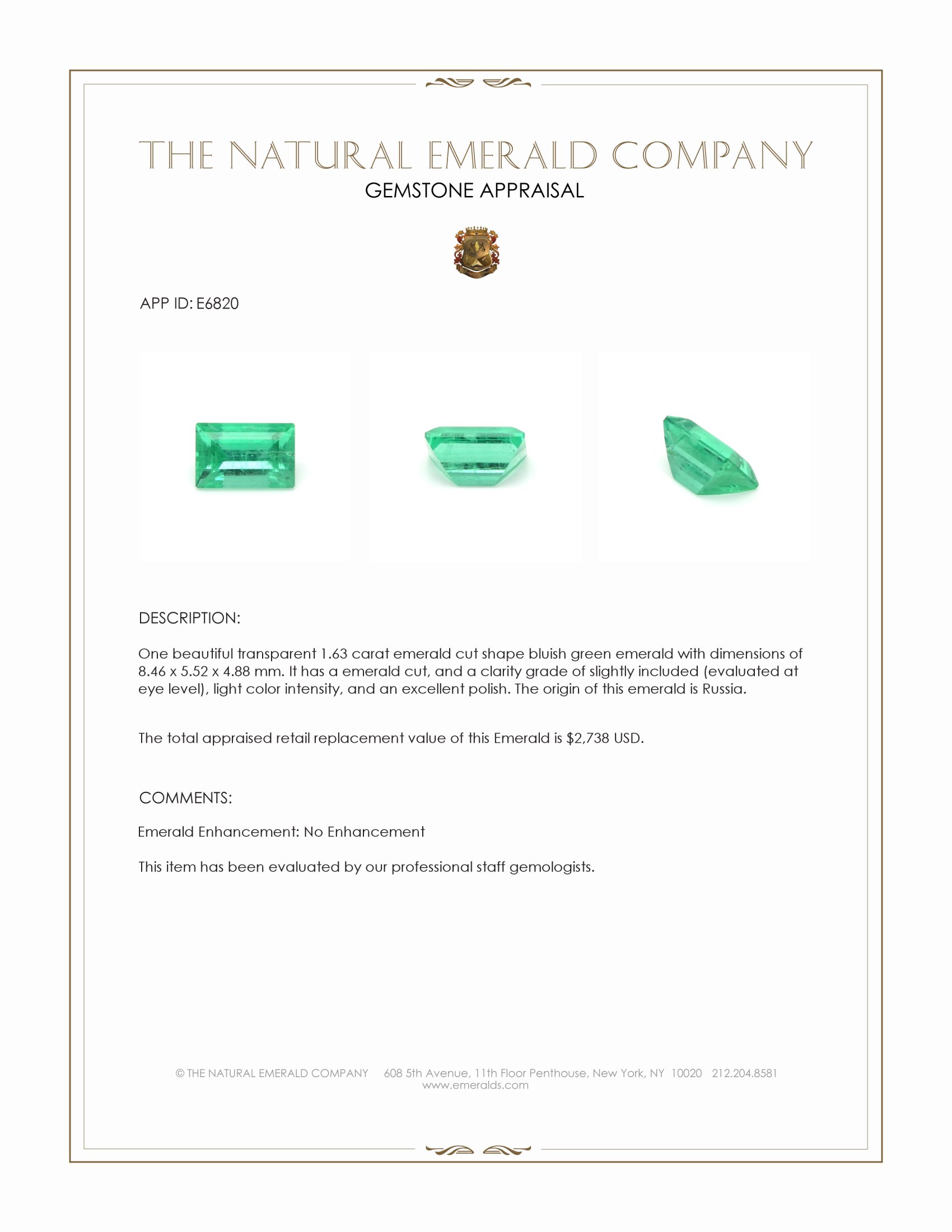 1.63 Ct. Emerald from Russia