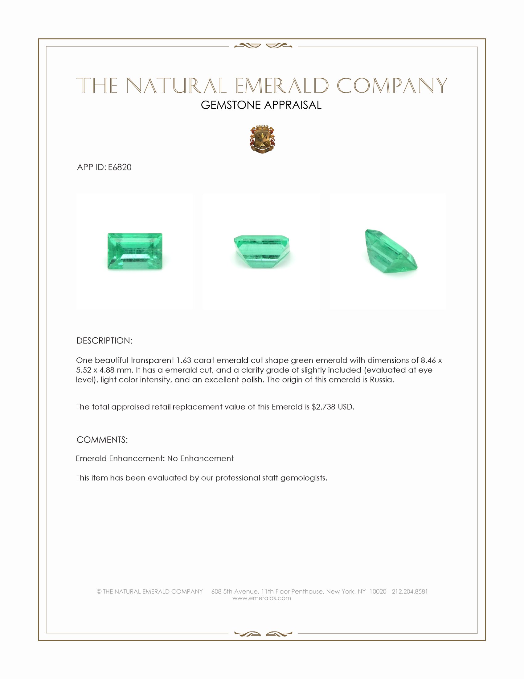 1.63 Ct. Emerald from Russia