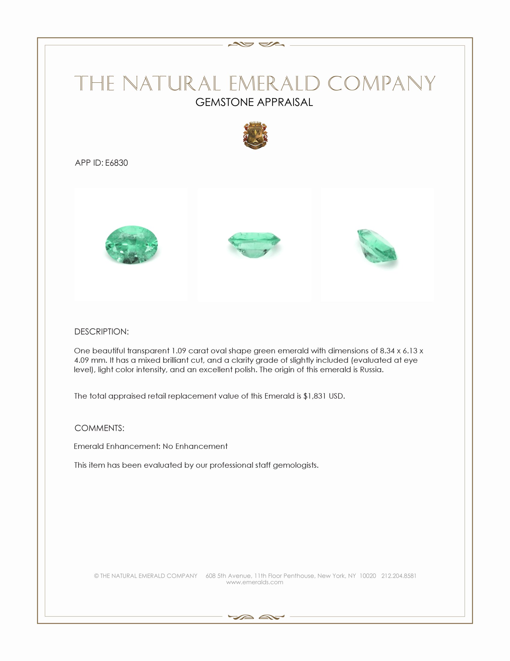 1.09 Ct. Emerald from Russia