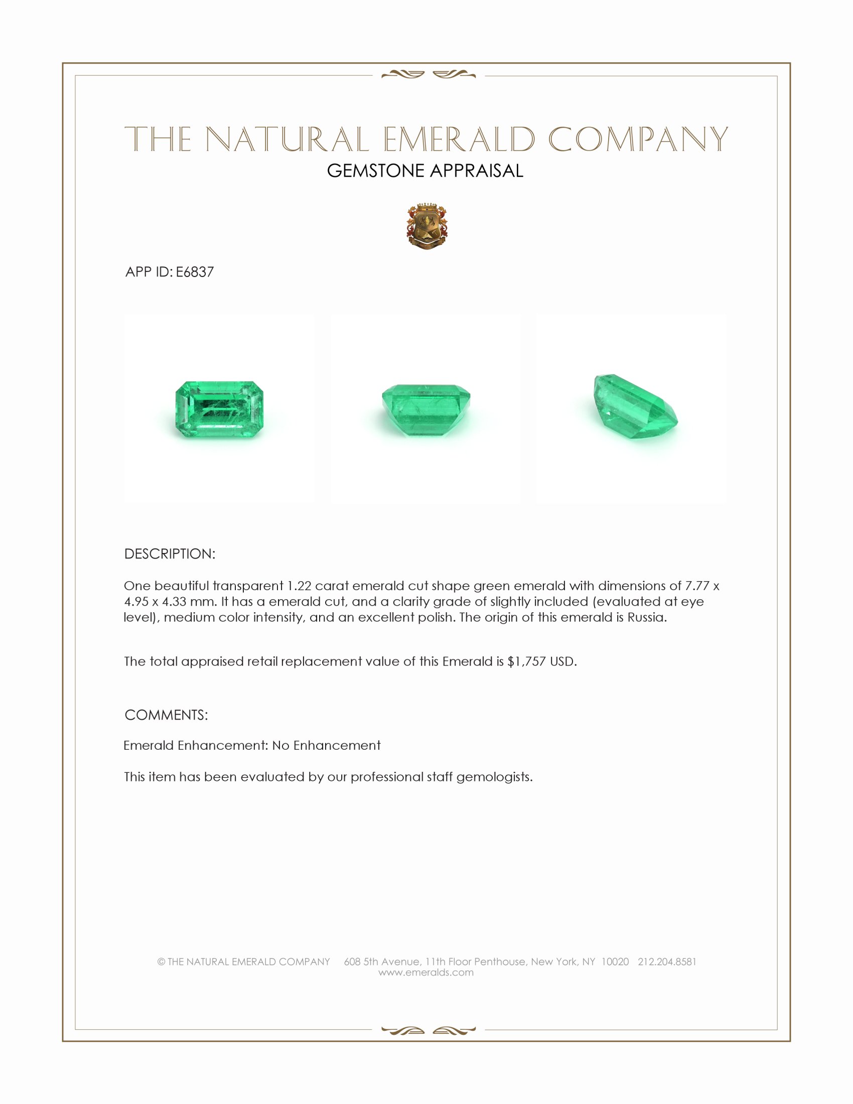 1.22 Ct. Emerald from Russia