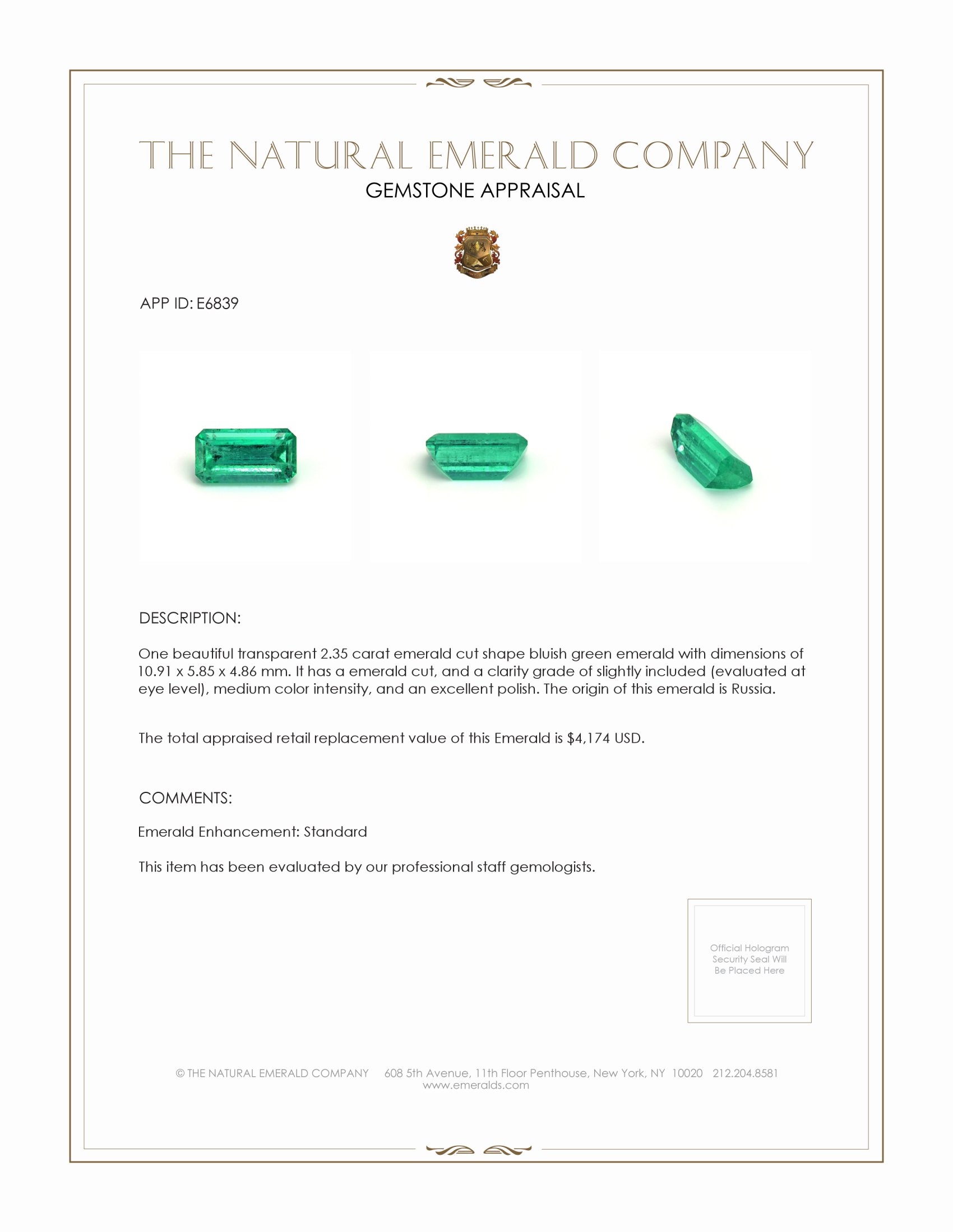 2.35 Ct. Emerald from Russia