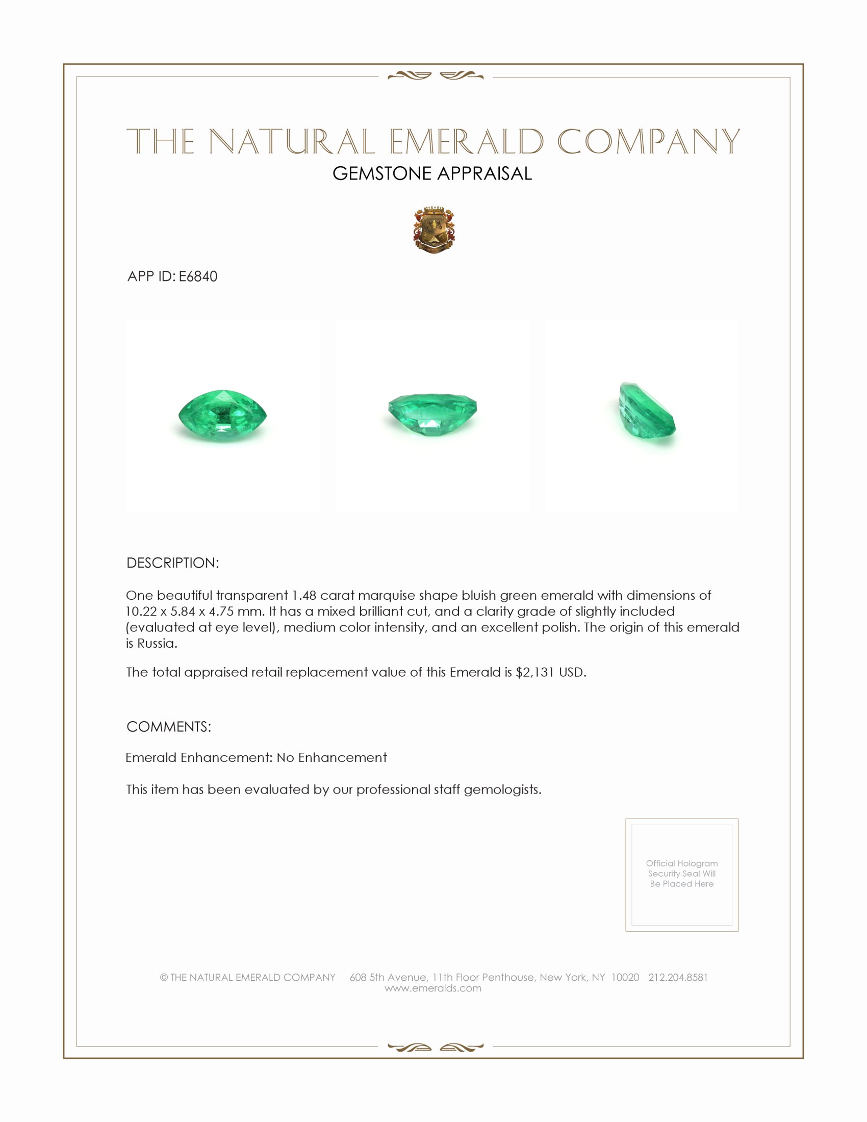 1.48 Ct. Emerald from Russia