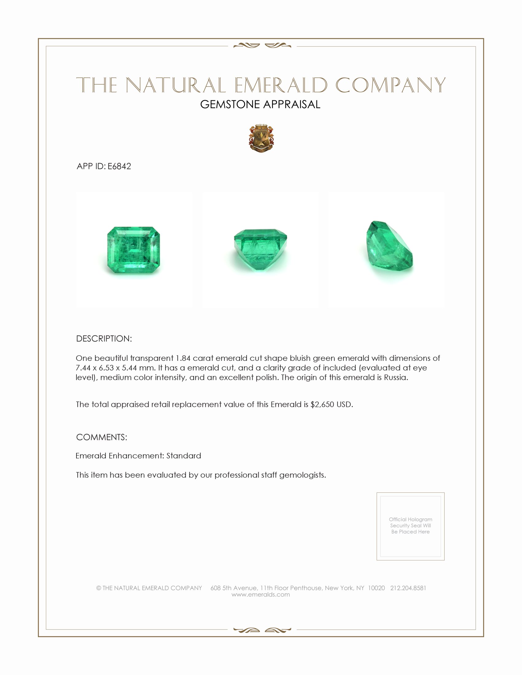 1.84 Ct. Emerald from Russia