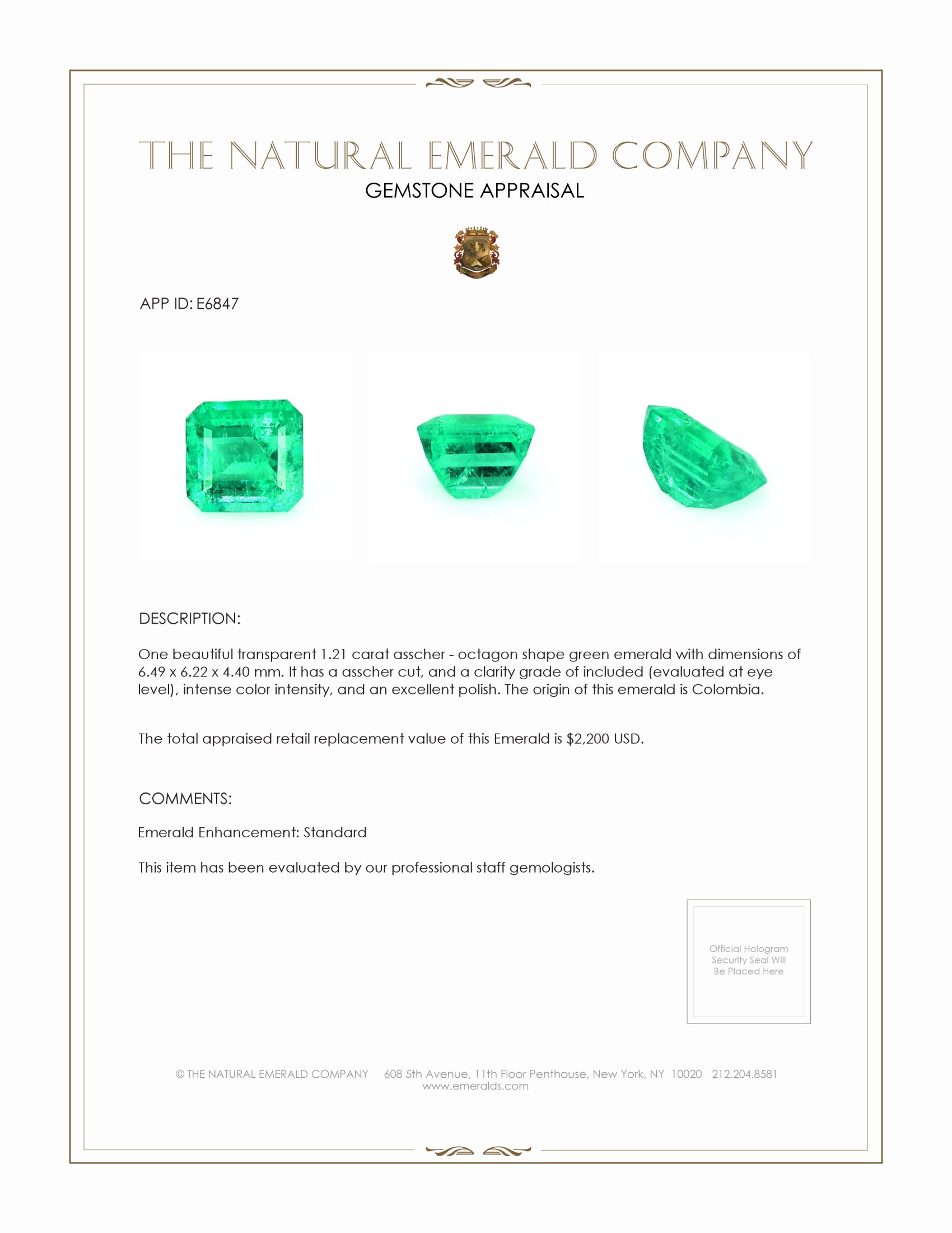 1.21 Ct. Emerald from Colombia