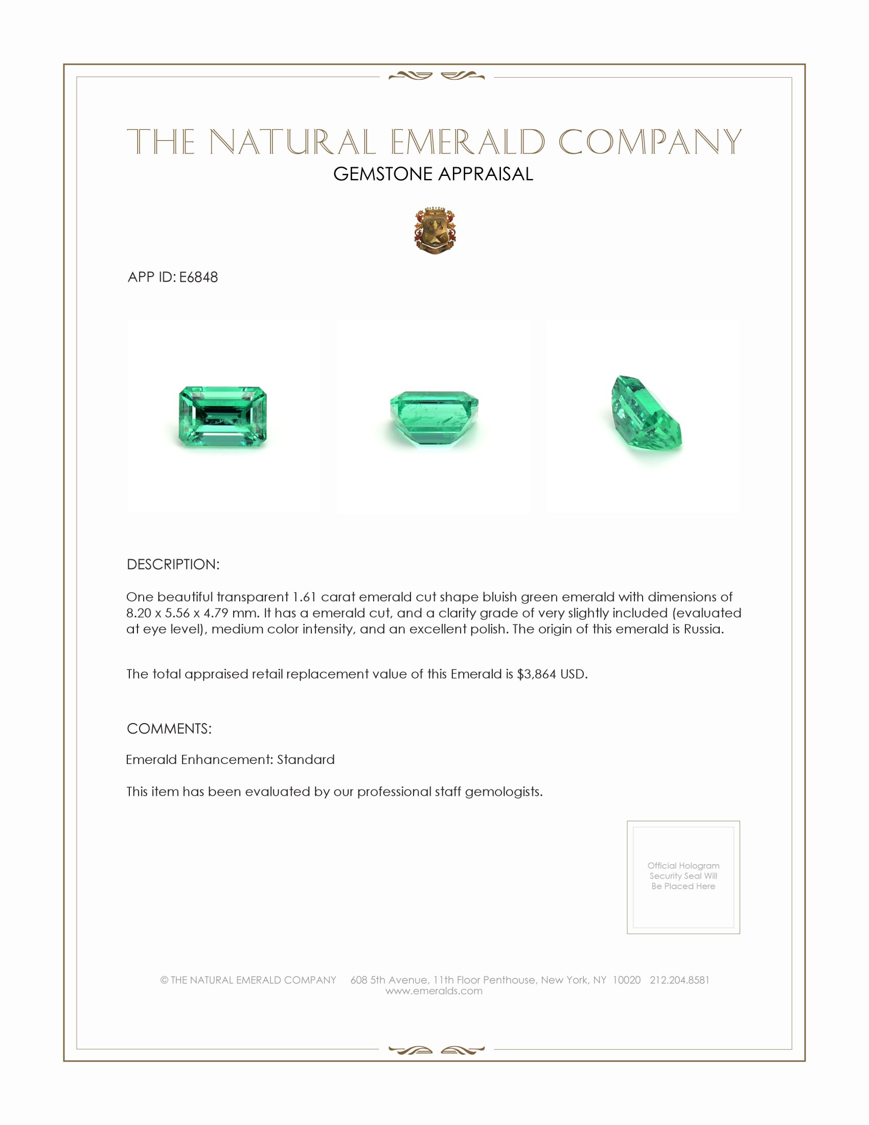 1.61 Ct. Emerald from Russia