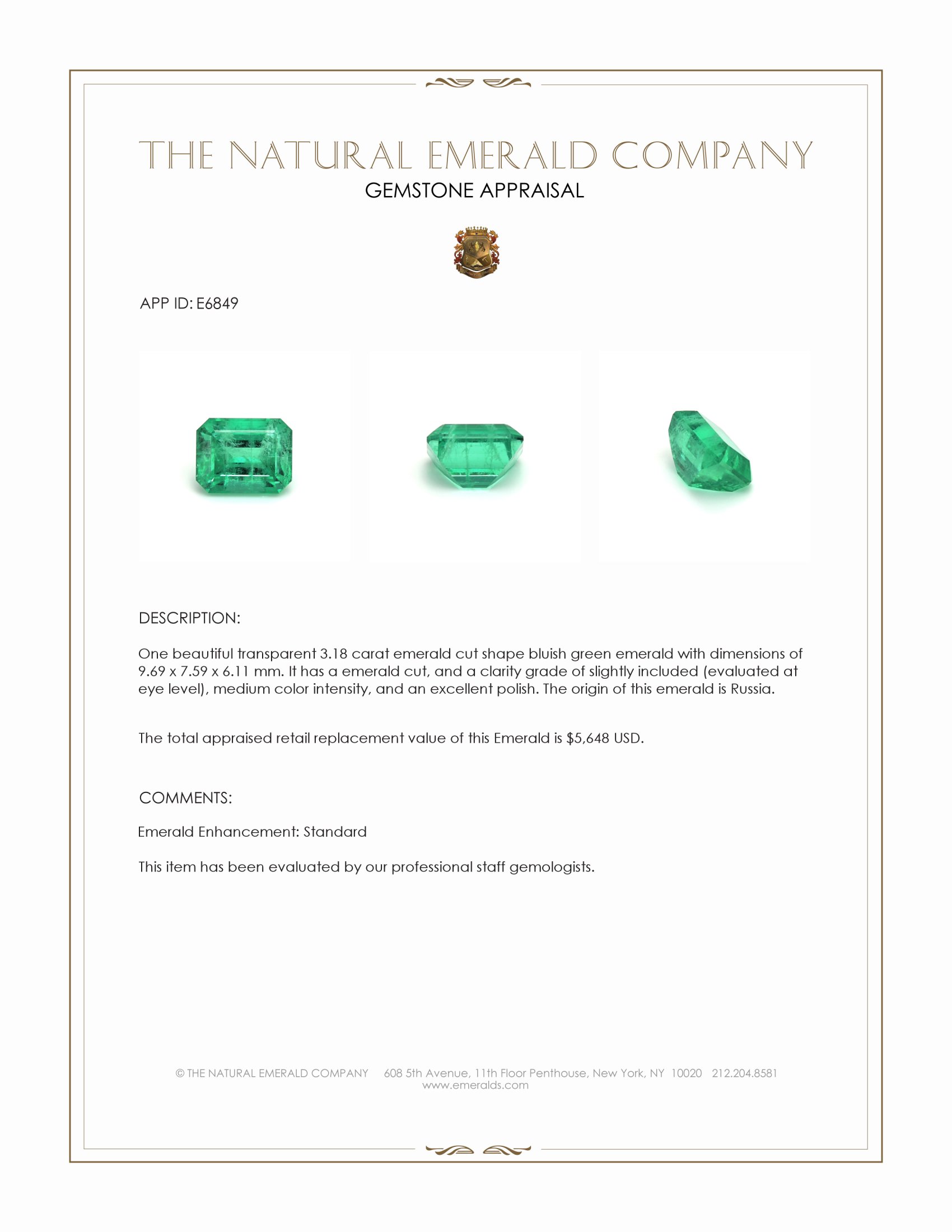 3.18 Ct. Emerald from Russia