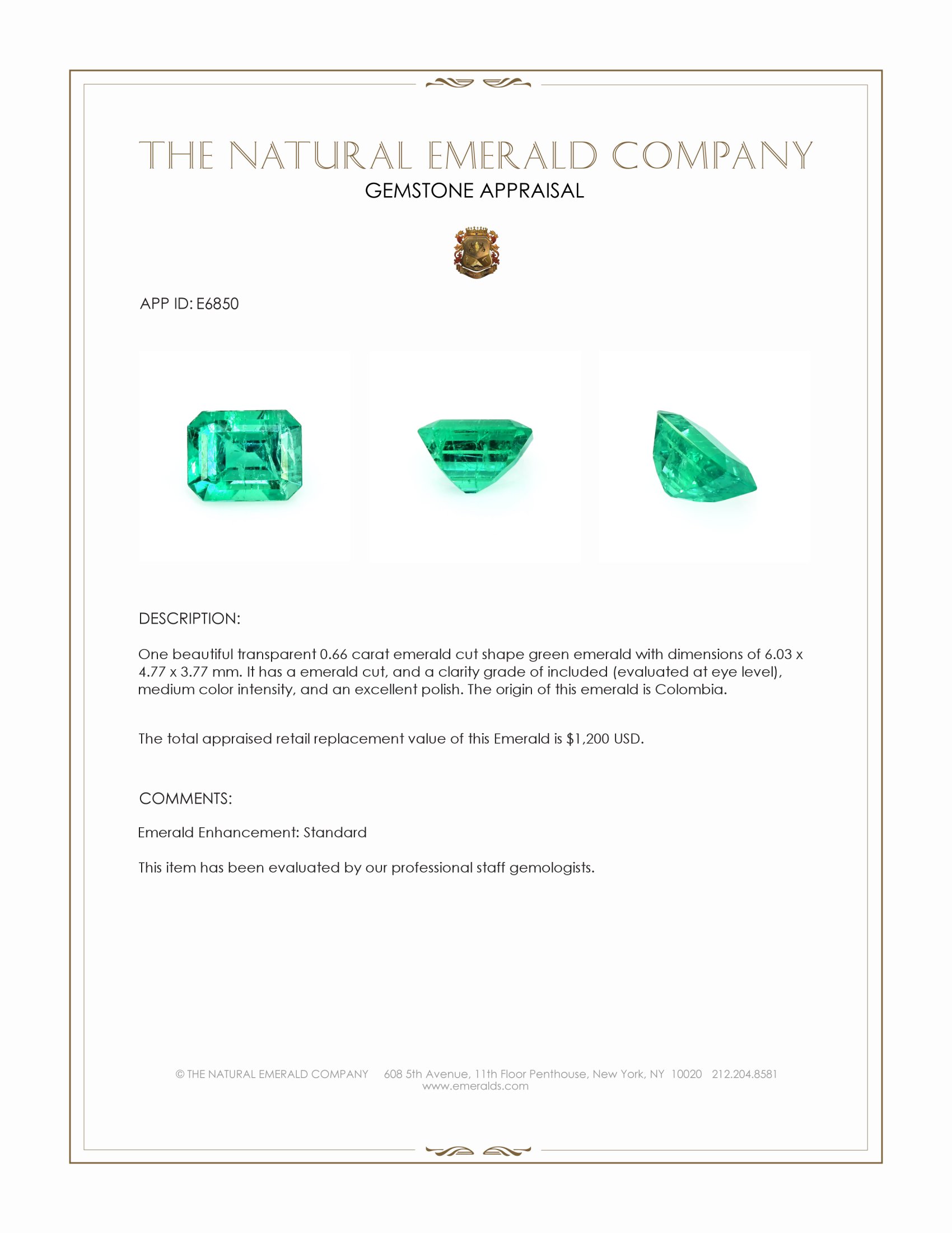 0.66 Ct. Emerald from Colombia