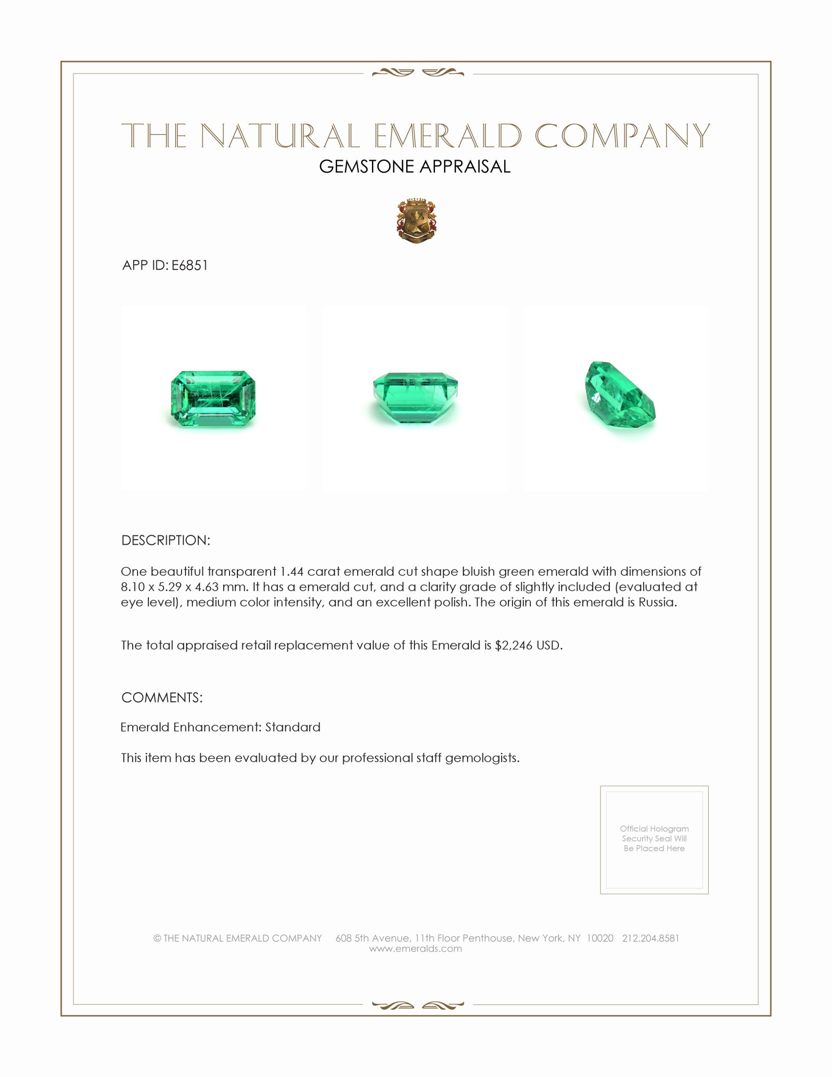 1.44 Ct. Emerald from Russia