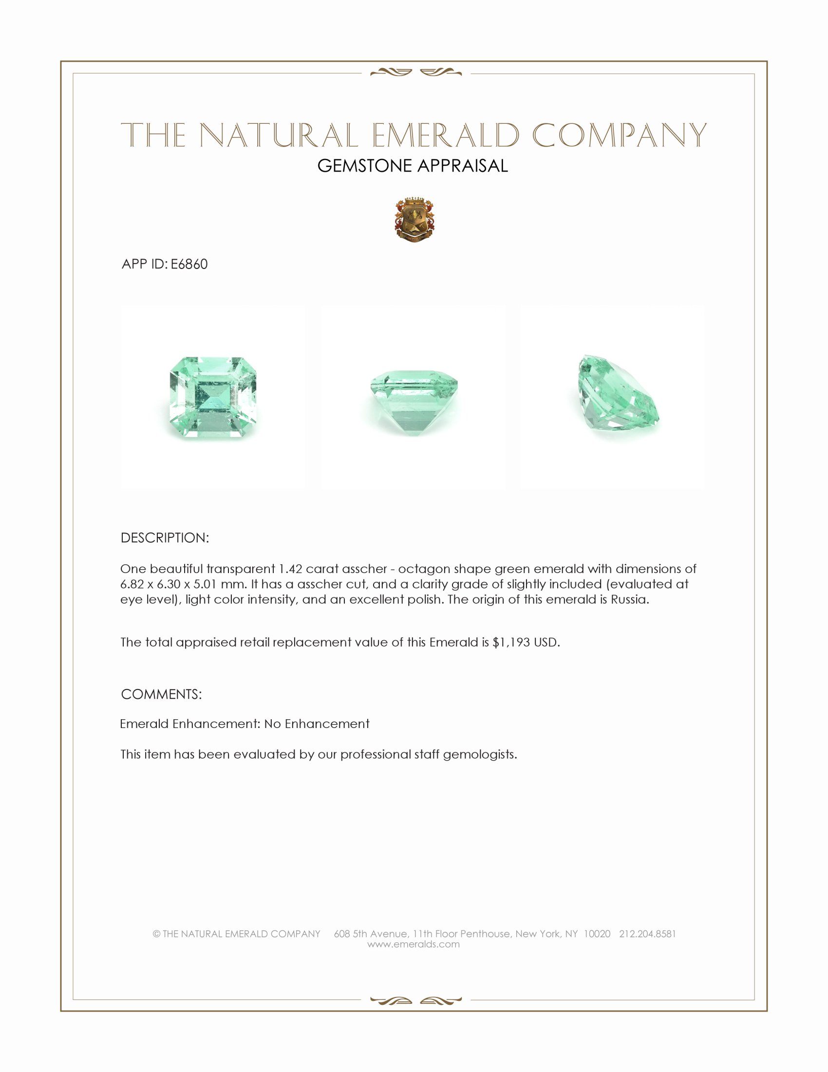 1.42 Ct. Emerald from Russia