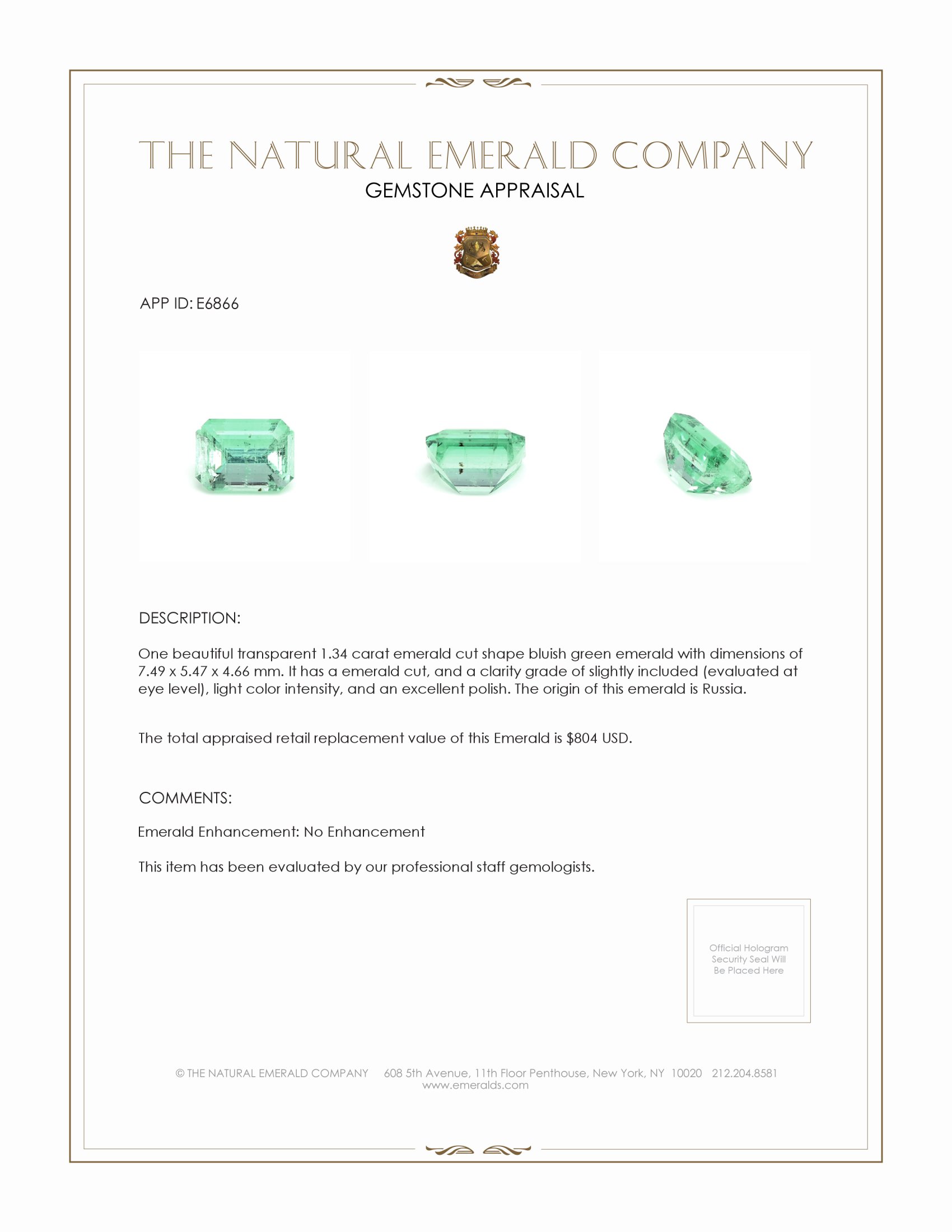 1.34 Ct. Emerald from Russia