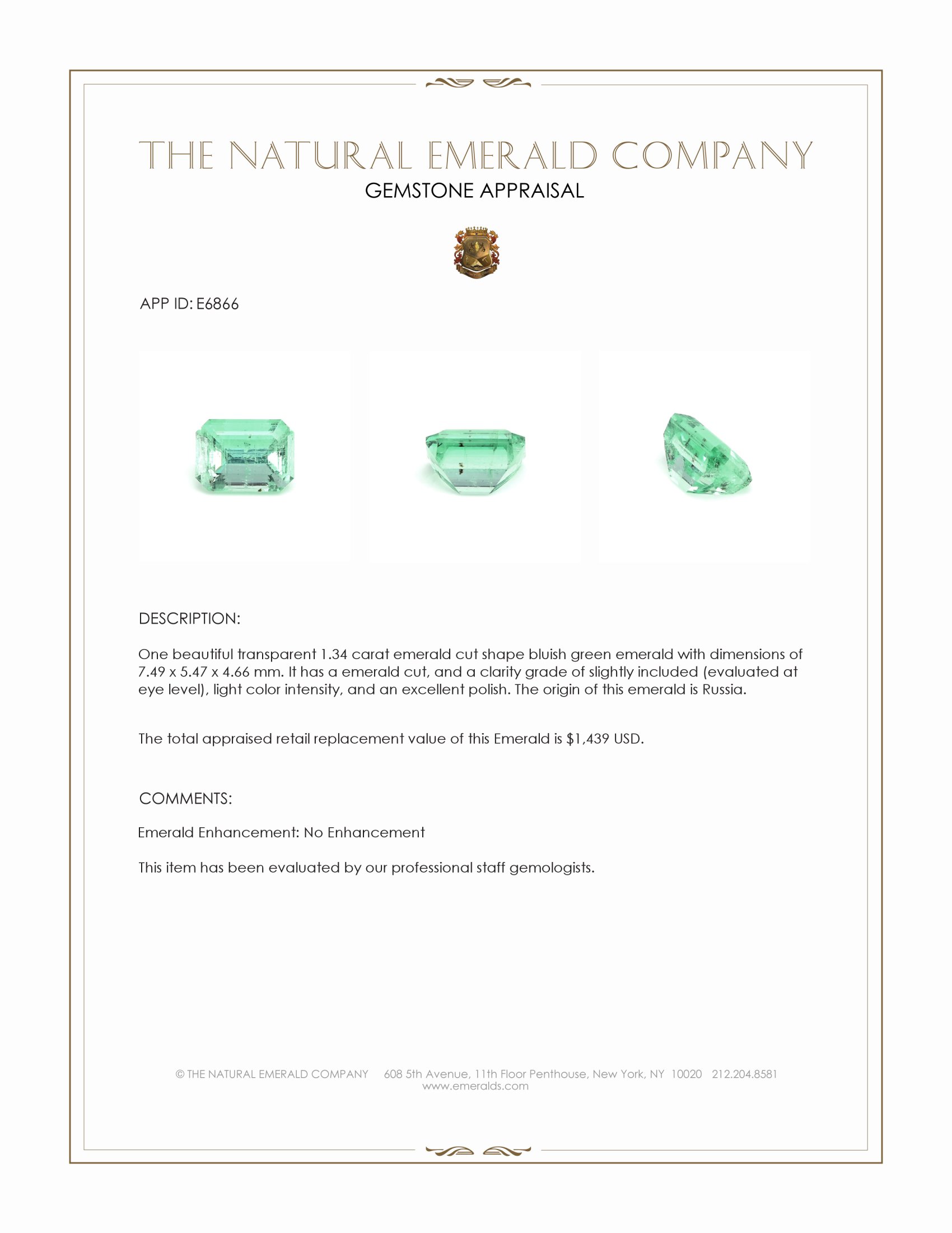 1.34 Ct. Emerald from Russia