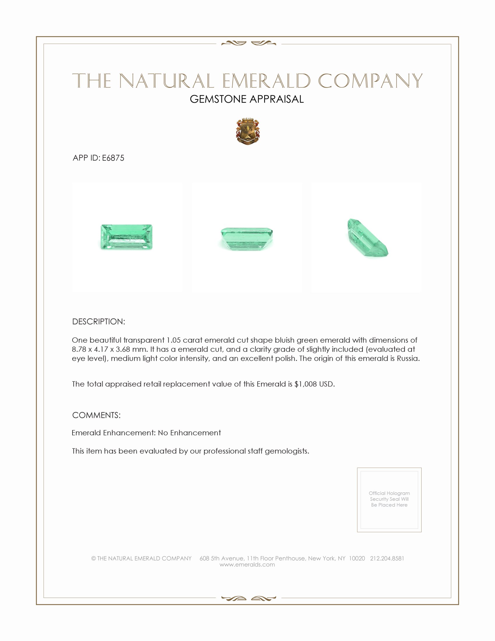 1.05 Ct. Emerald from Russia