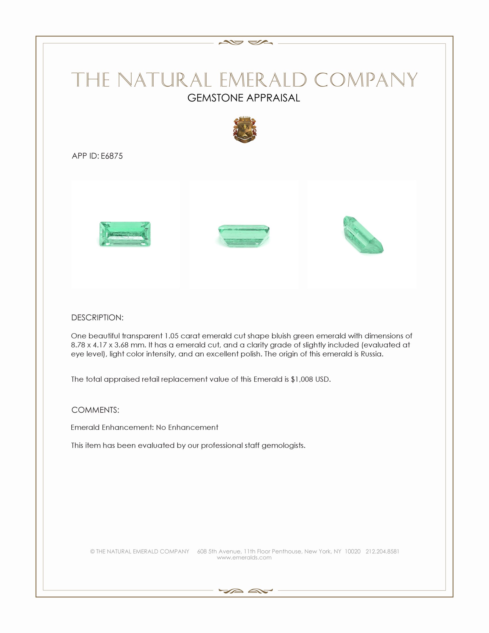 1.05 Ct. Emerald from Russia