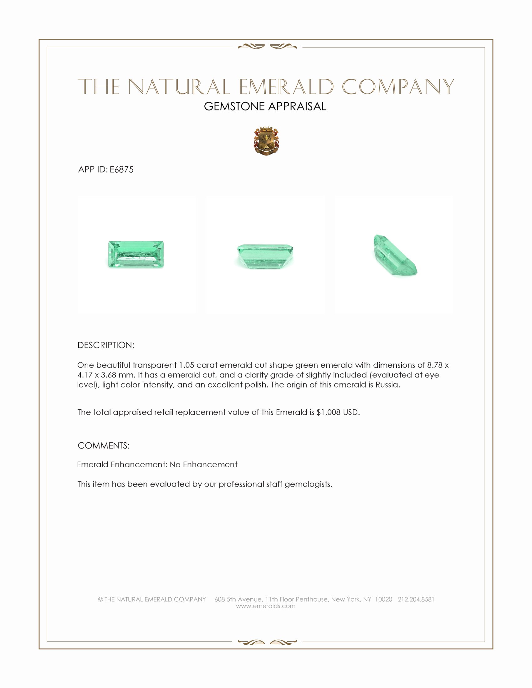 1.05 Ct. Emerald from Russia