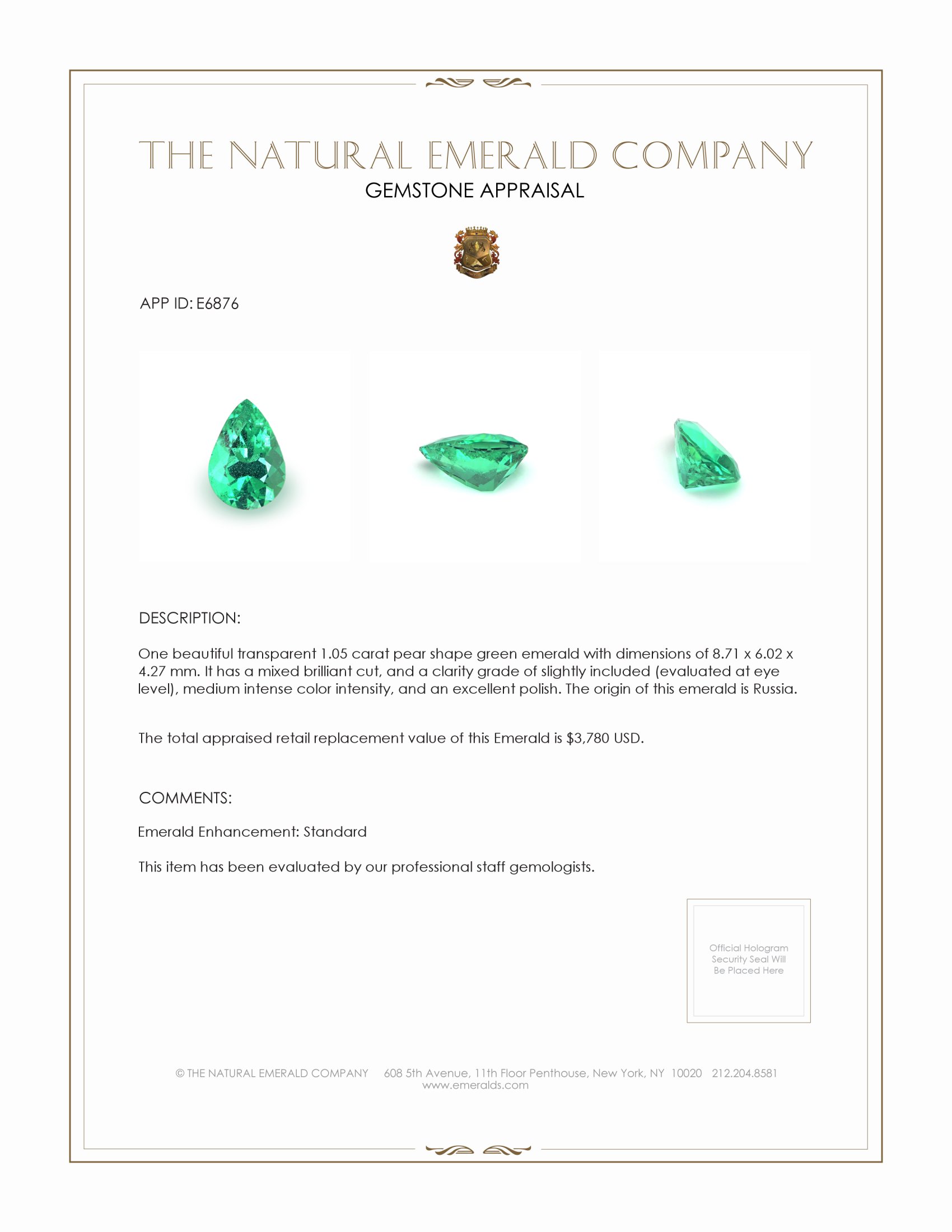 1.05 Ct. Emerald from Russia