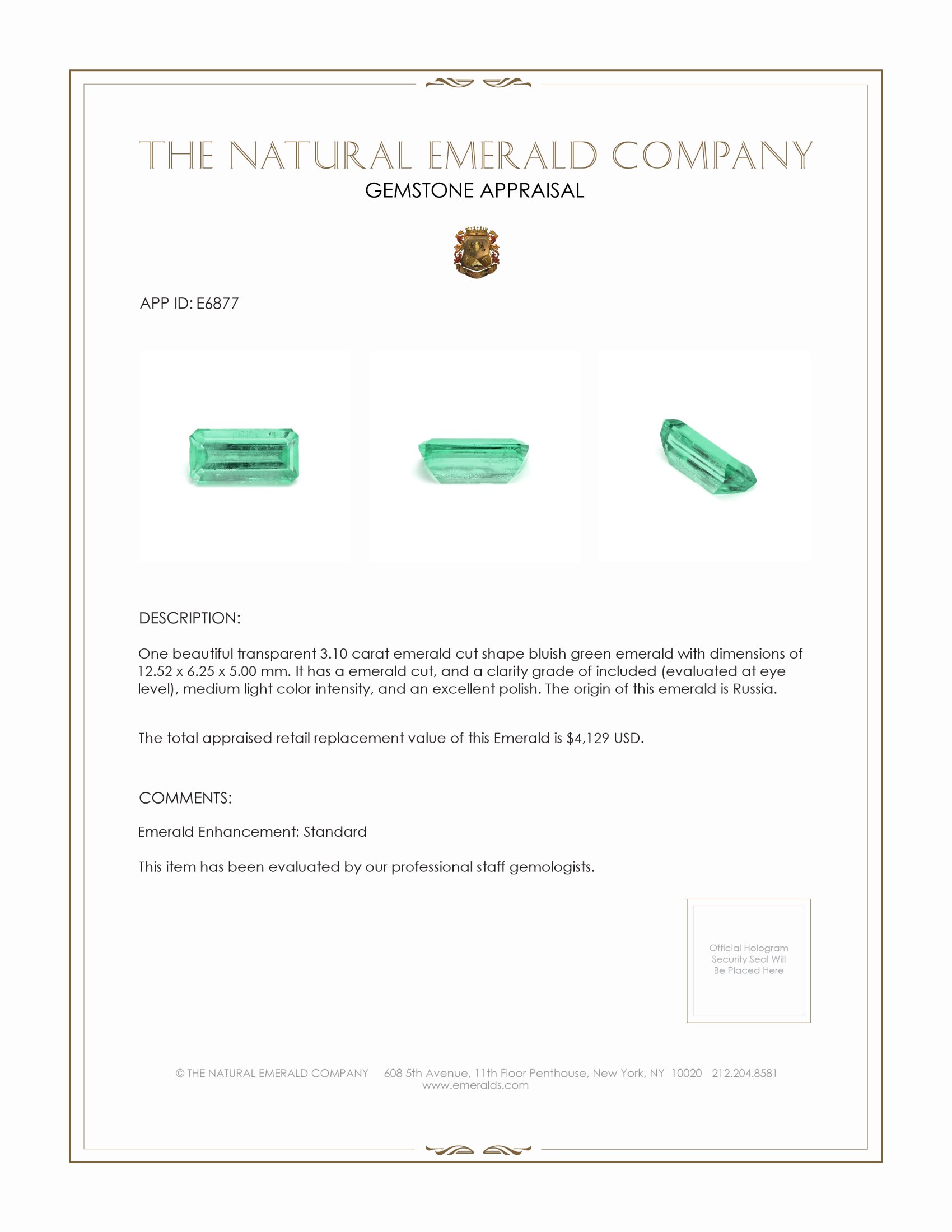 3.10 Ct. Emerald from Russia