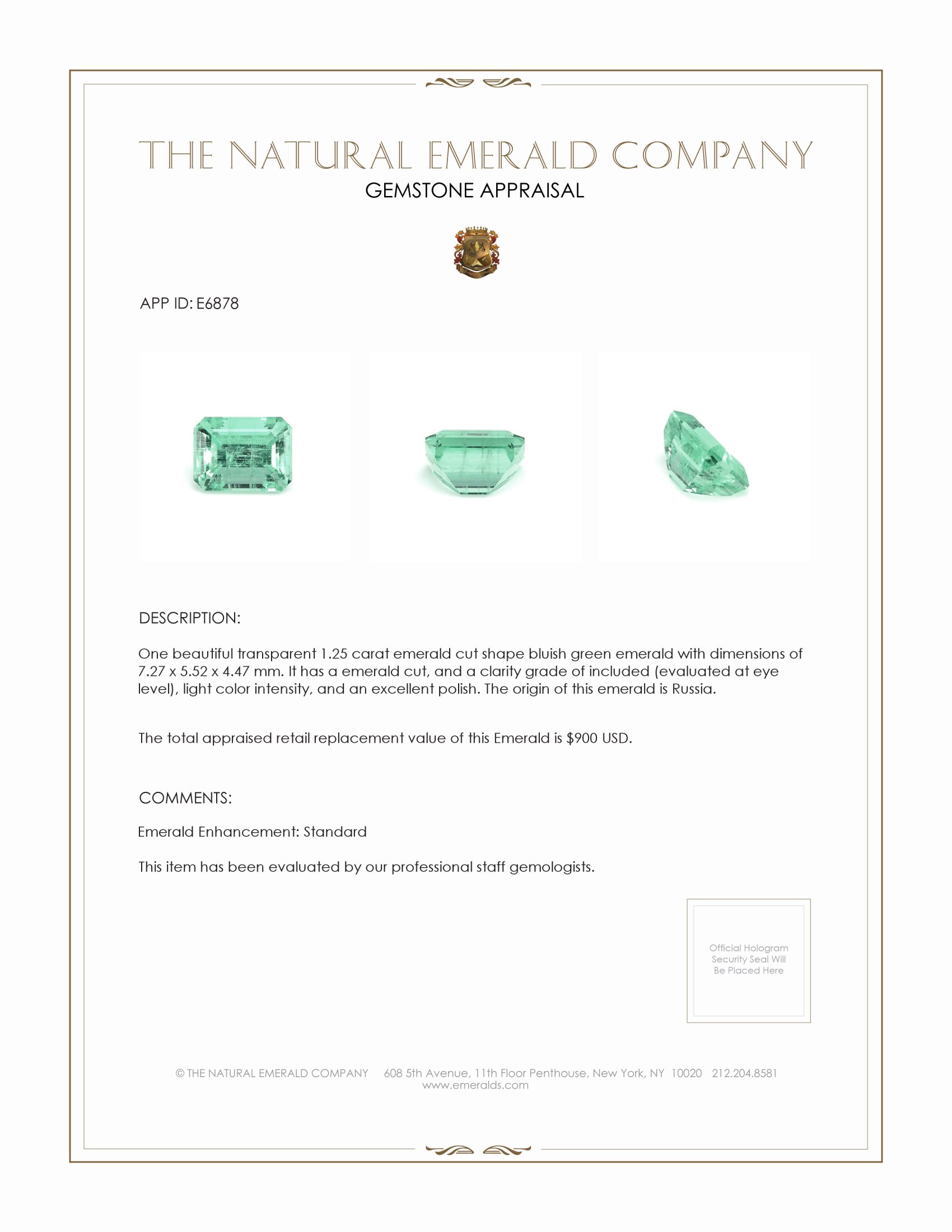 1.25 Ct. Emerald from Russia