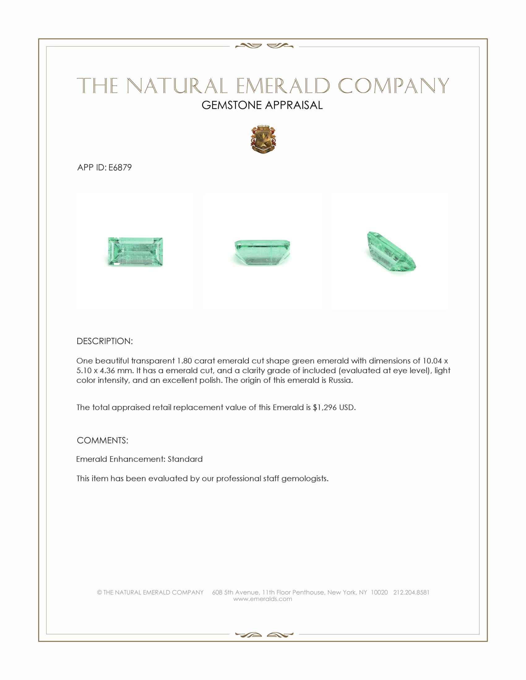 1.80 Ct. Emerald from Russia