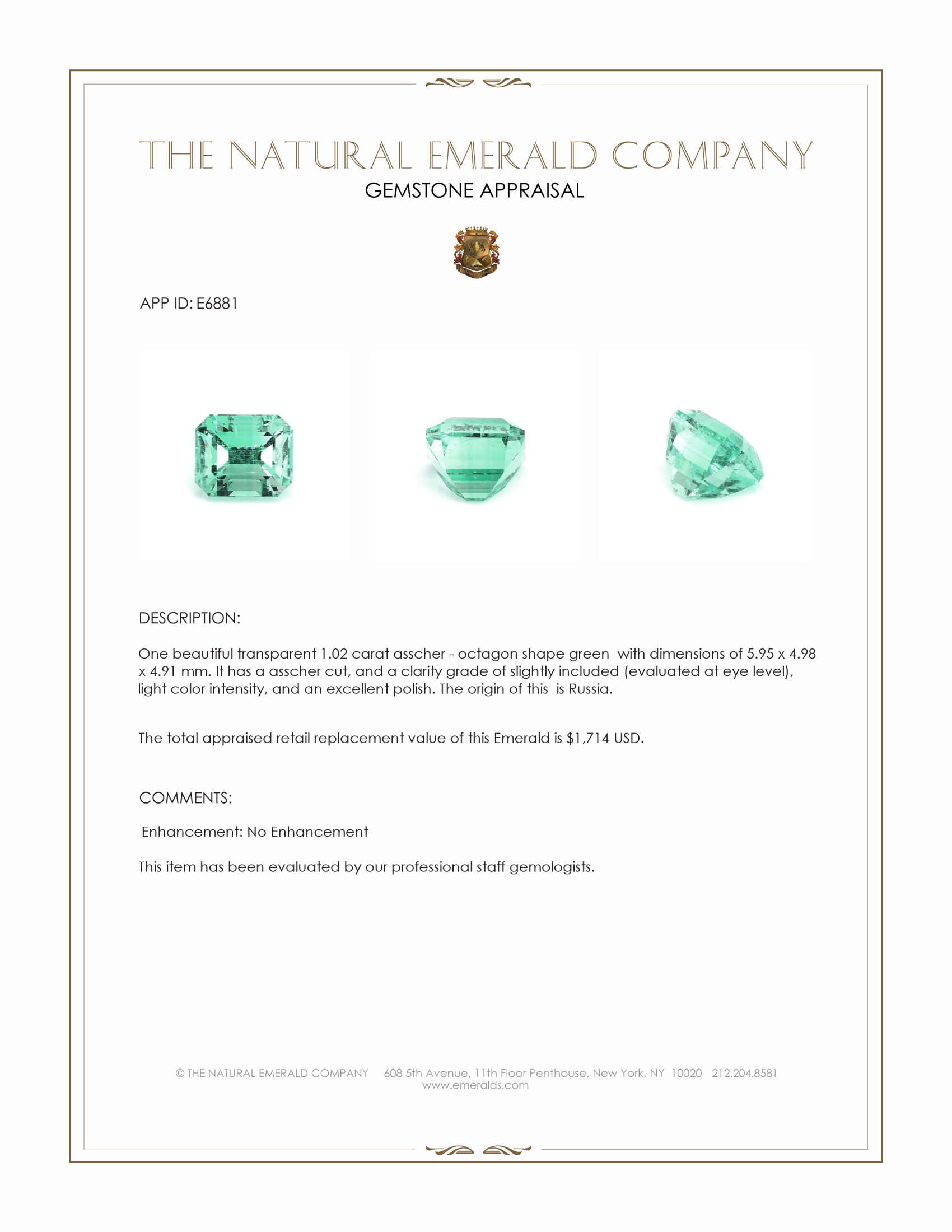 1.02 Ct. Emerald from Russia
